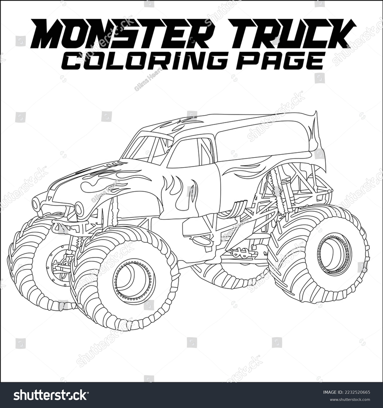 Monster Truck Coloring Page Kids Stock Vector Royalty Free 2232520665 Shutterstock