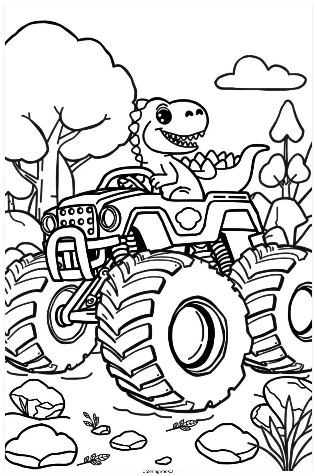 Monster Truck Dinosaur Action Coloring Page Free PDFu0026PNG Printable 