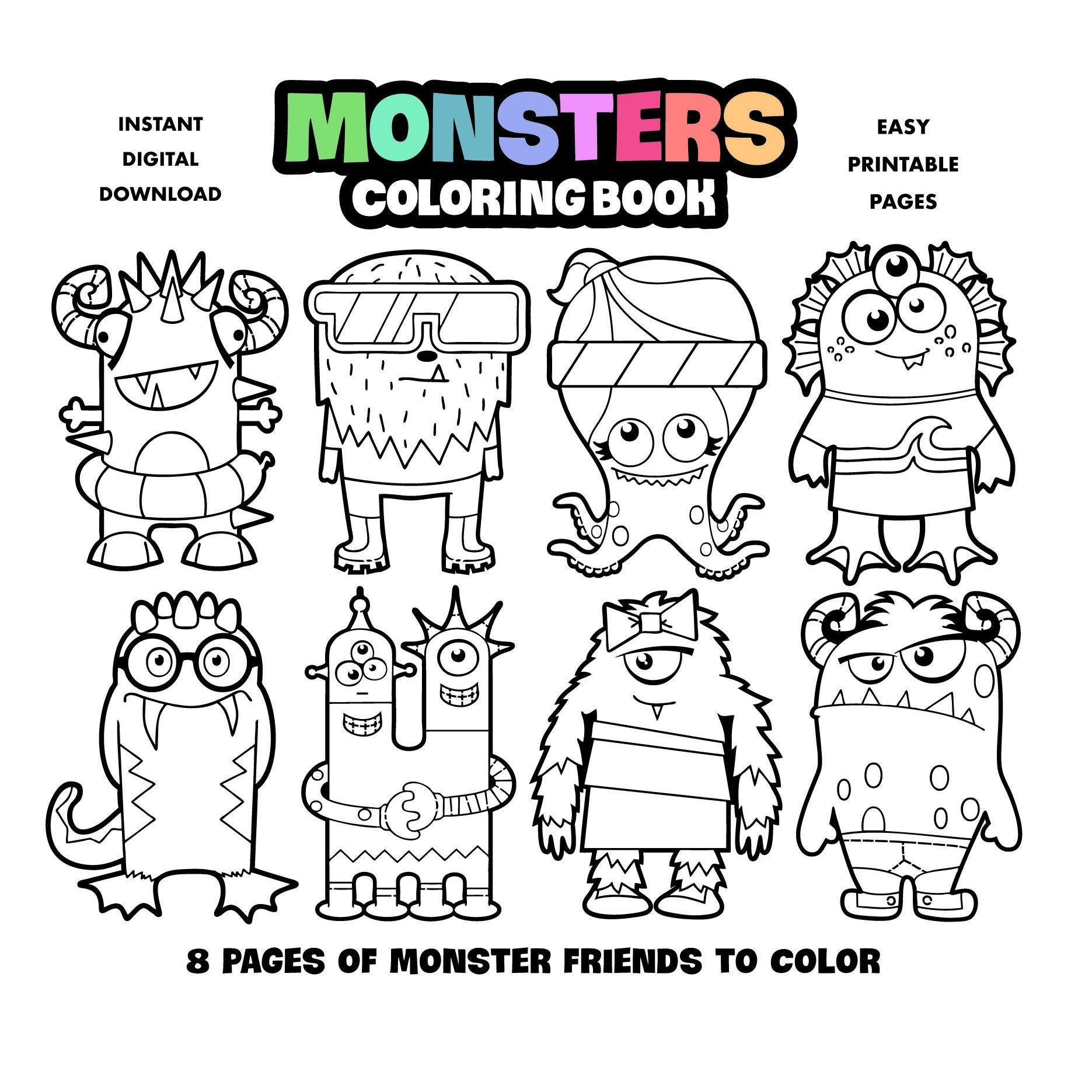Monsters Coloring Book For Kids Printable Coloring Pages For Children Boys And Girls Digital Download Arts And Crafts Halloween Activity Etsy UK