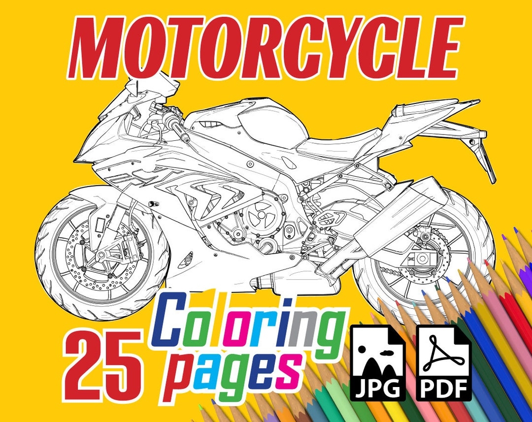 Motorcycle Coloring Book Motorcycle Coloring Pages Motorbike Coloring Book Bike Coloring Book 25 Printable Coloring Pages JPG PDF Etsy