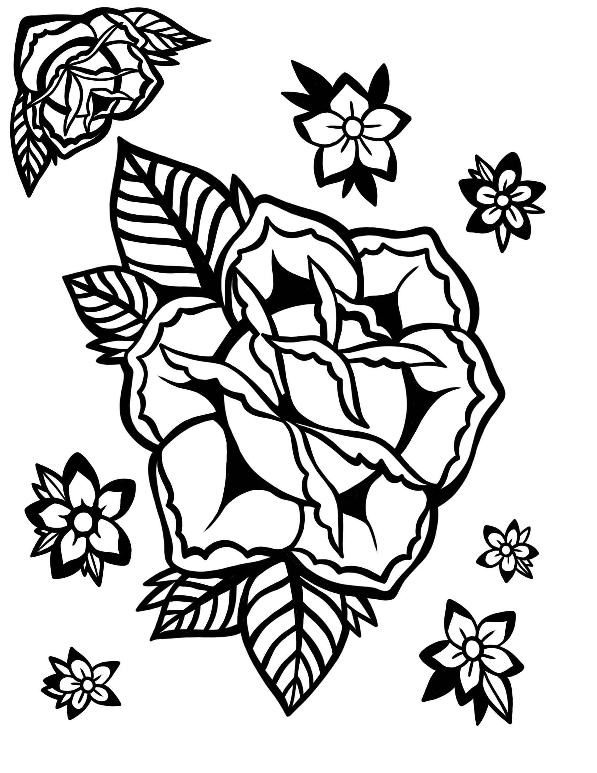 Old School Traditional Style Tattoo Digital Coloring Page Bundle 