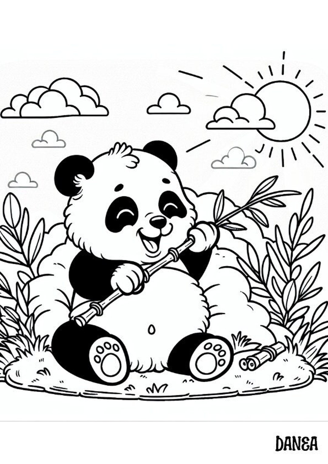 Panda With Bamboo Printable Coloring Page Kids Printable Coloring Page Etsy Ireland