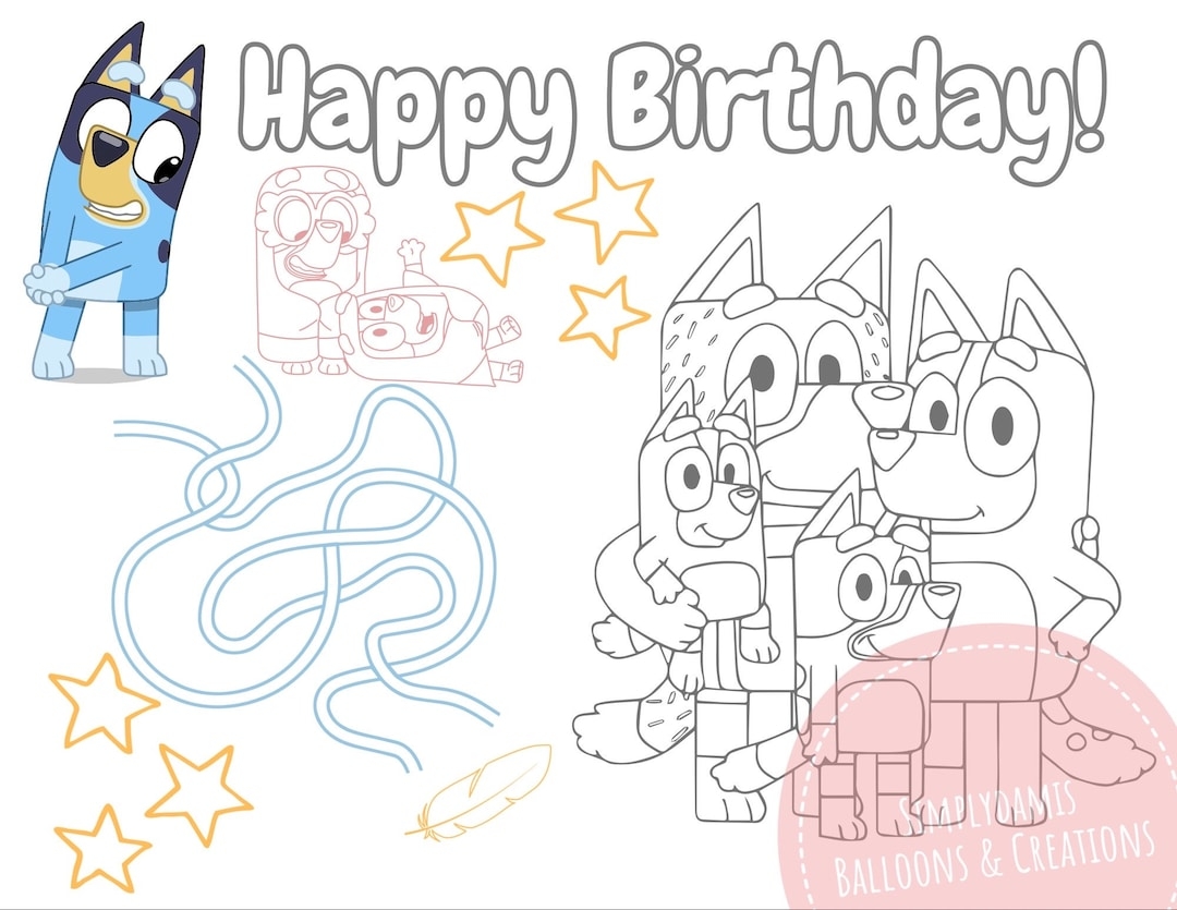 Party Favors Bluey Inspired Activity Printable Bluey Coloring Page Birthday Coloring Personalized Placemat Table Decor Etsy