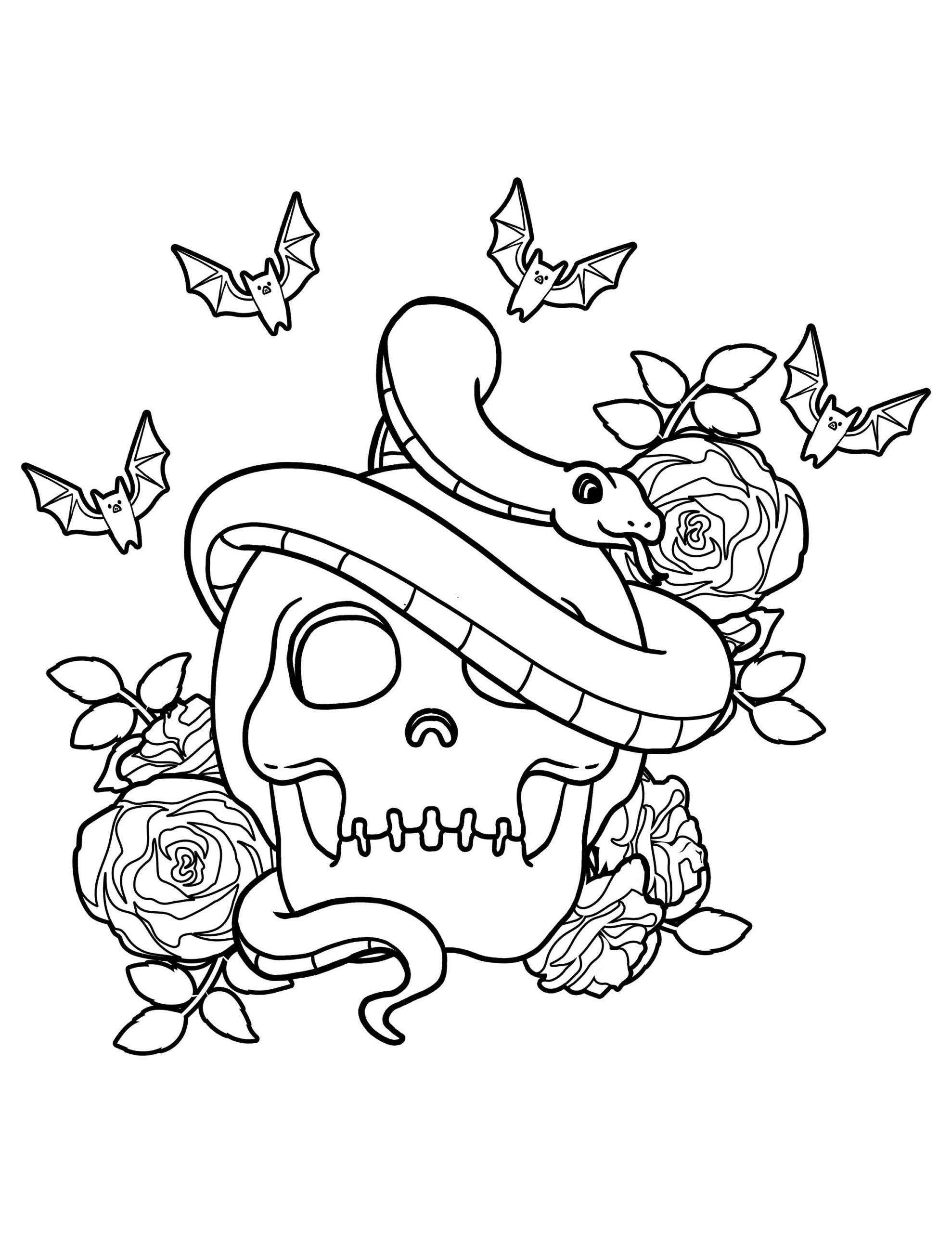 Pastel Goth Coloring Pages Snake Skull And Rose Digital Download Creepy Kawaii Printable PDF