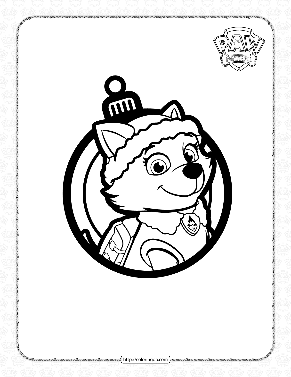 Paw Patrol Everest Christmas Ornaments Coloring Page