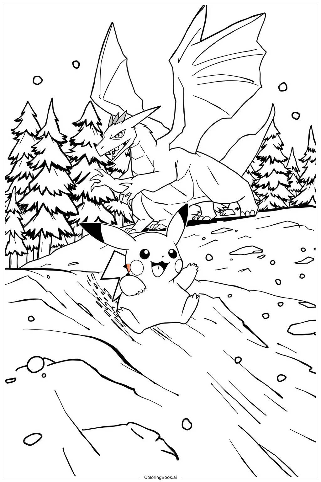 Pikachu And Charizard In A Snowy Scene 2 Coloring Page Free PDFu0026PNG Printable 