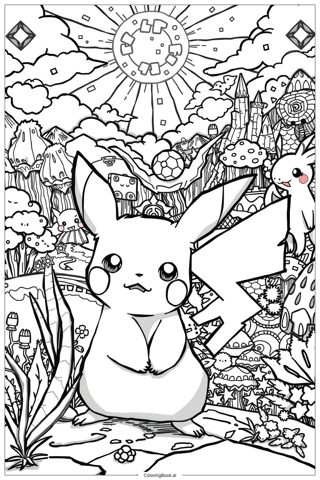 Pikachu On A Pok mon Adventure Coloring Page Free PDFu0026PNG Printable 