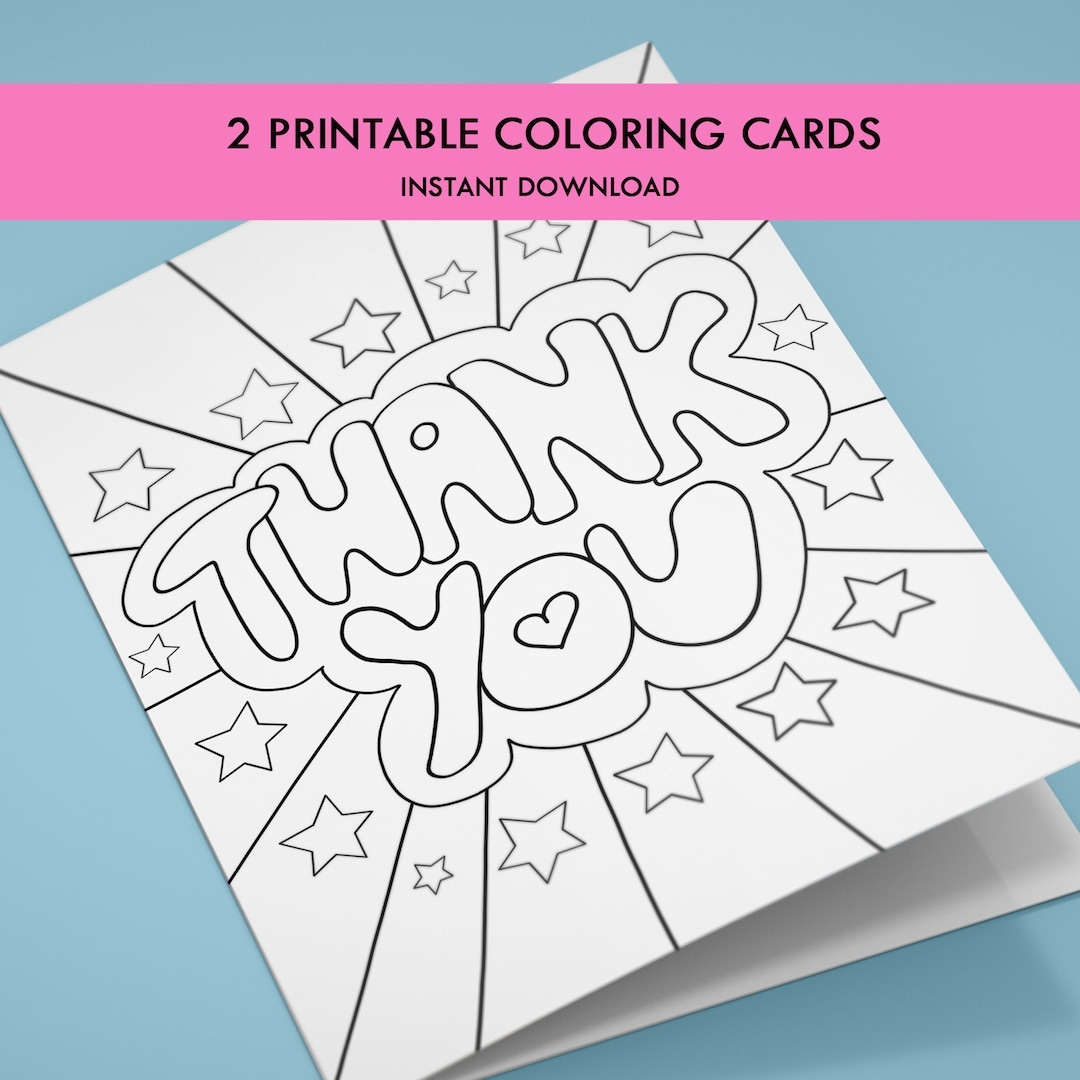 Printable Coloring Thank You Cards For Kids Kids Thank You Coloring Thank You Printable Thanks Folded Thank You Digital Download Gift
