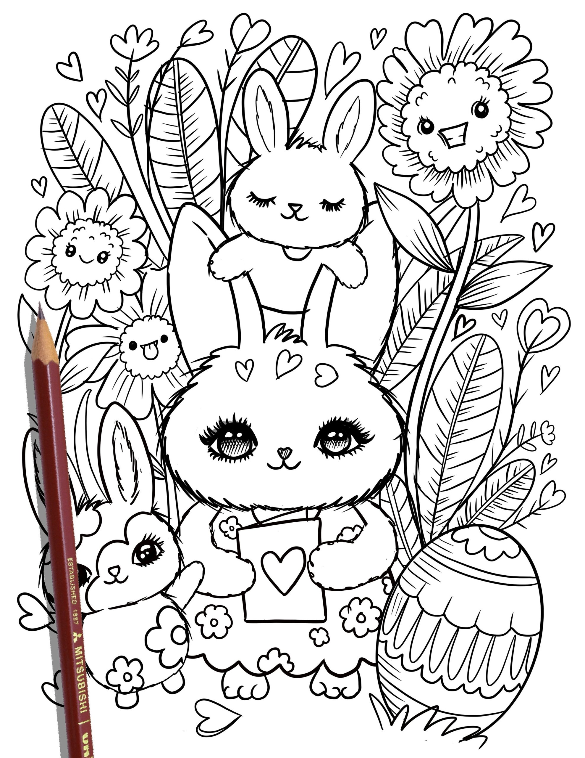 PRINTABLE Cute Easter Coloring Page Hand Drawn Coloring Sheet Easter Doodles Coloring Page Kids Coloring Page Adult Coloring
