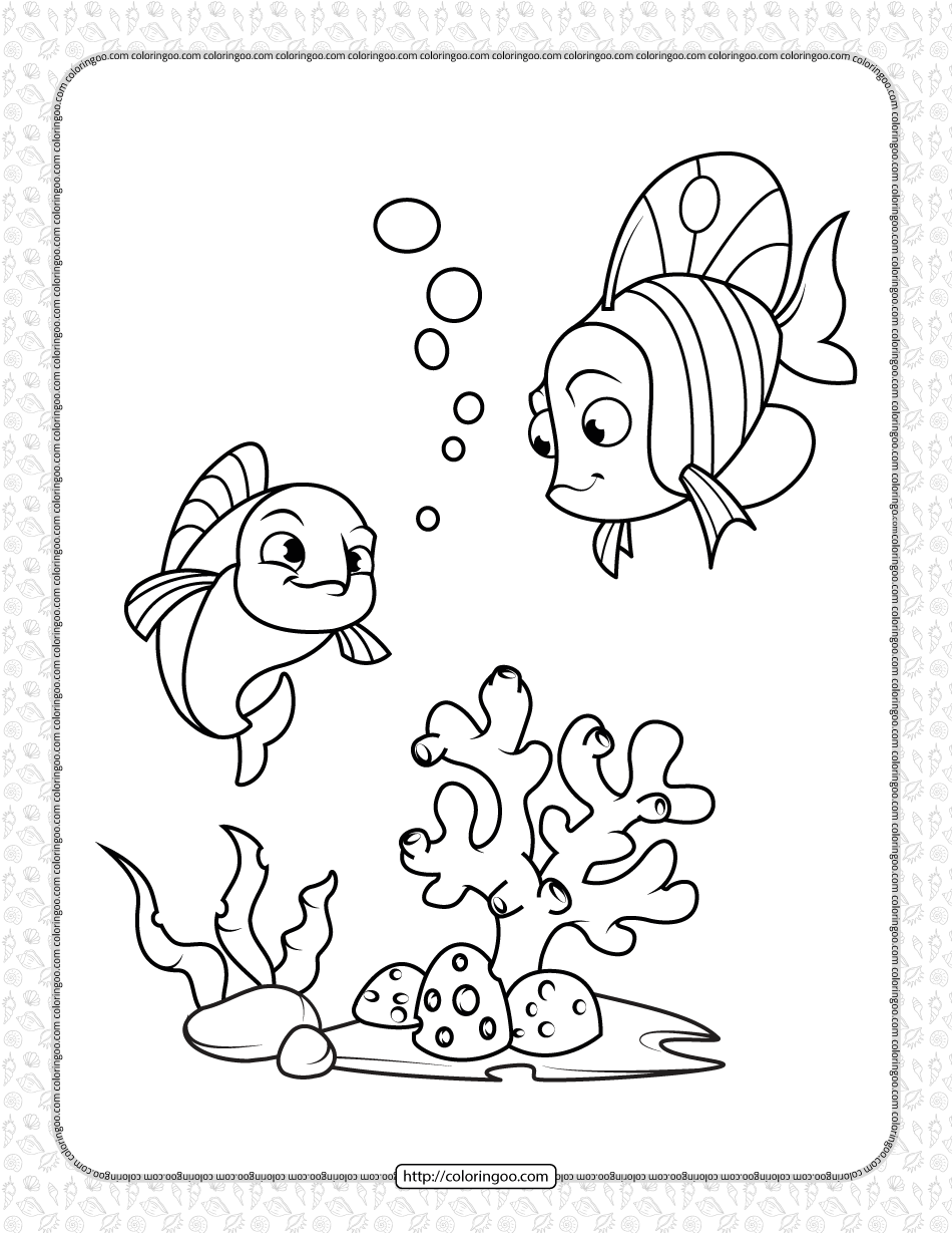 Printable Cute Fishes Under The Sea Coloring Page