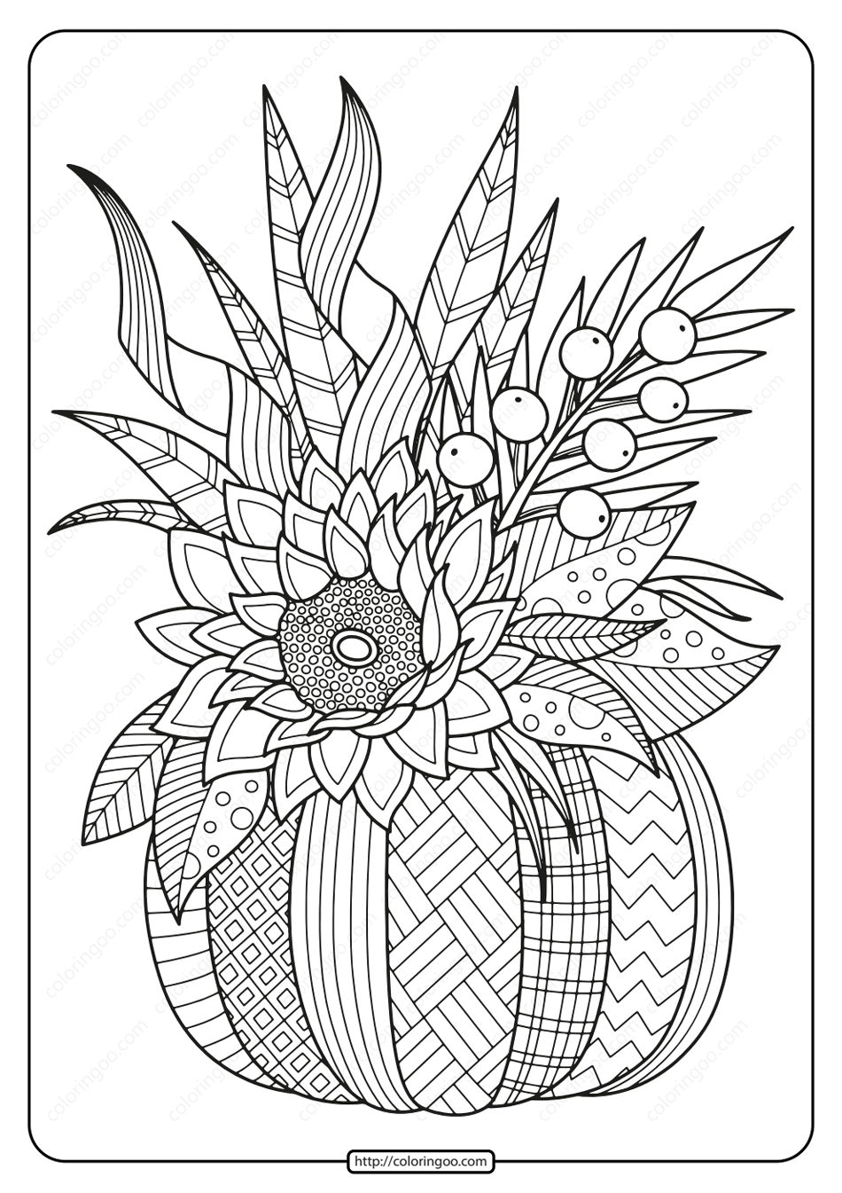 Printable Fall Pumpkin With Flower Coloring Page