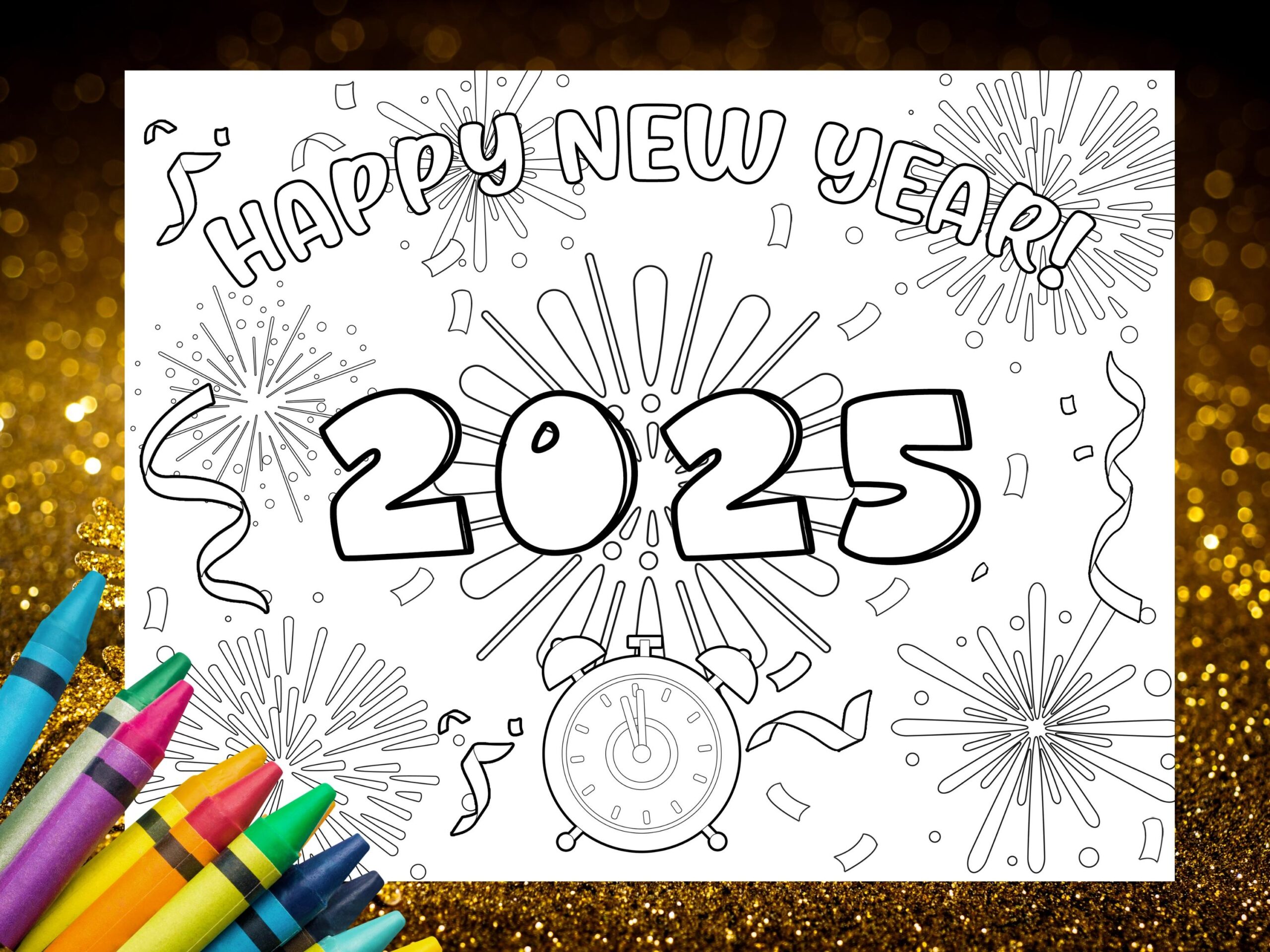 Printable Happy New Year 2025 Coloring Card For Kids New Years 