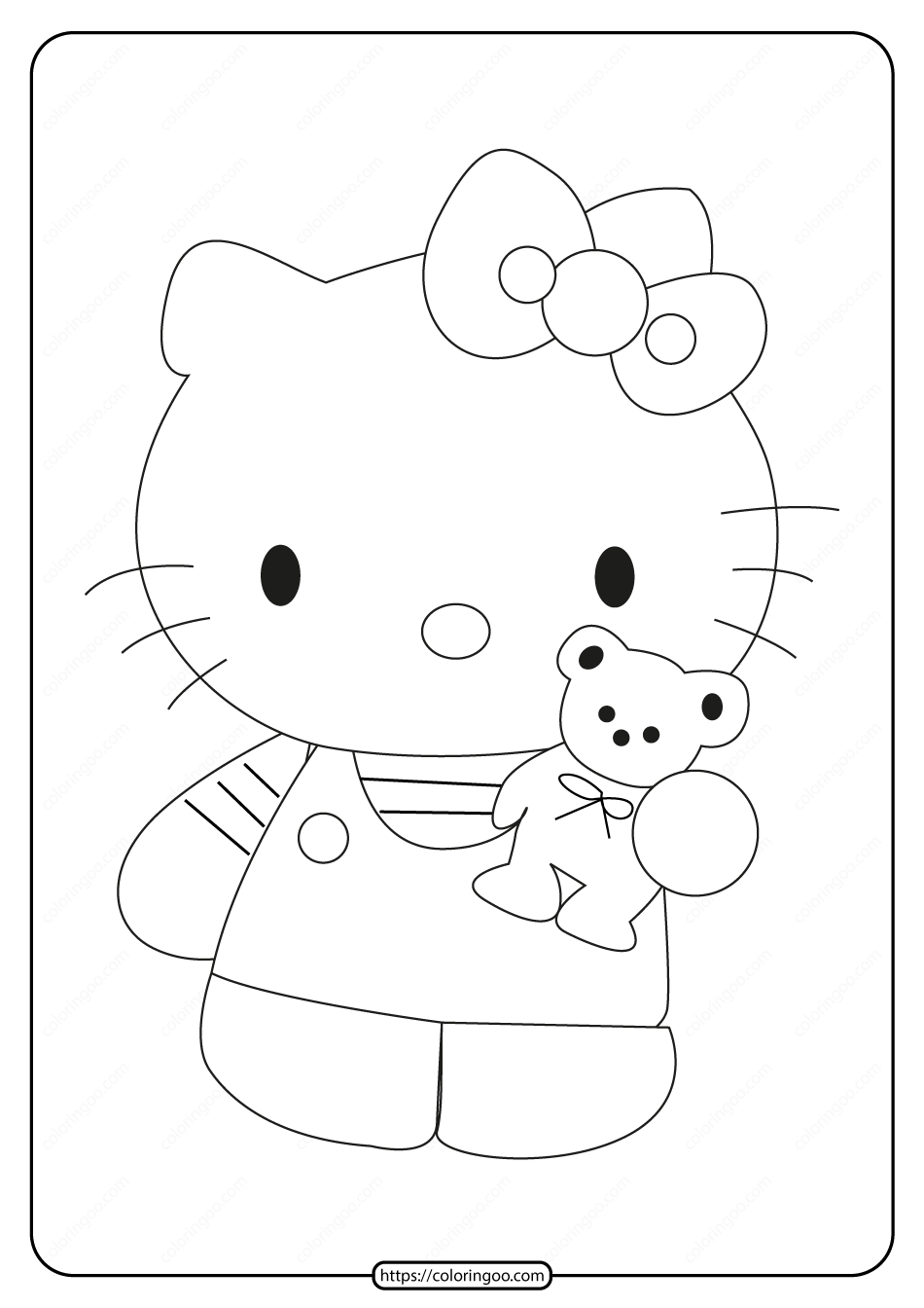 Printable Hello Kitty With A TeddyBear Coloring Page