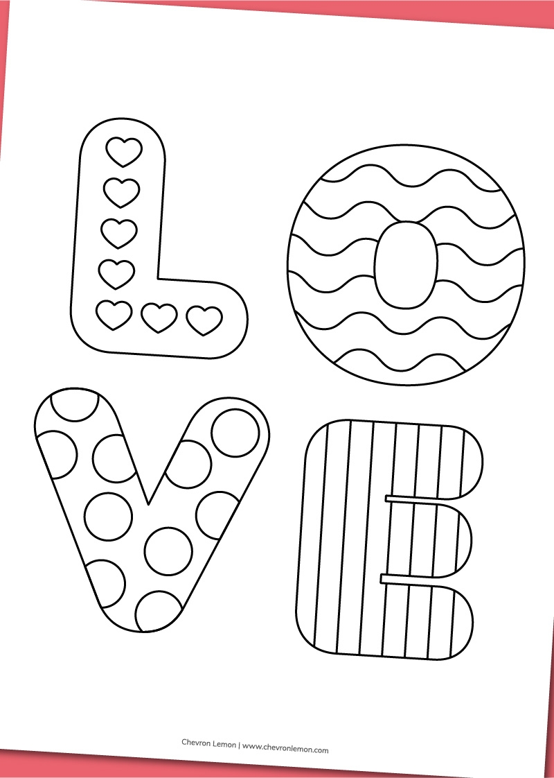 Printable Love Word Coloring Page Chevron Lemon