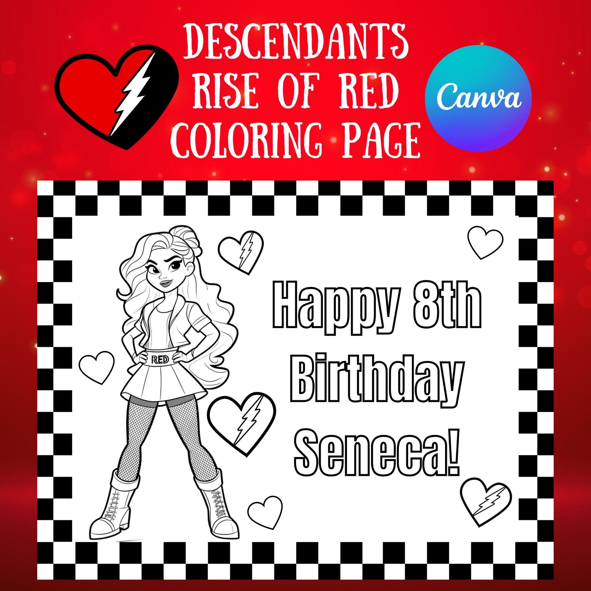 Red Descendants 4 Rise Of Red Coloring Page Custom Editable Canva Template Instant Download Customizable Birthday Holiday Party Printable Etsy UK