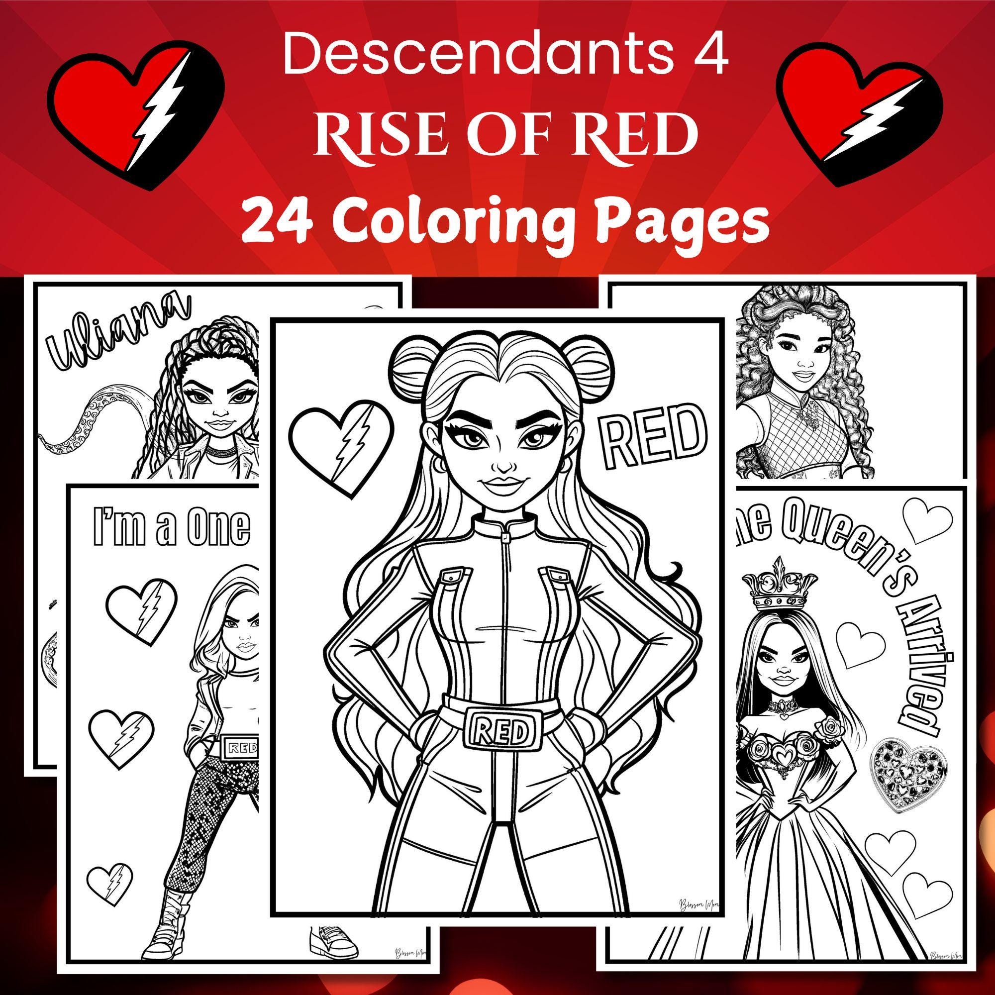 Rise Of Red Coloring Pages Descendants Color Sheets Kids Party Activity Descendants 4 Birthday Princess Party Instant Download Printable Etsy