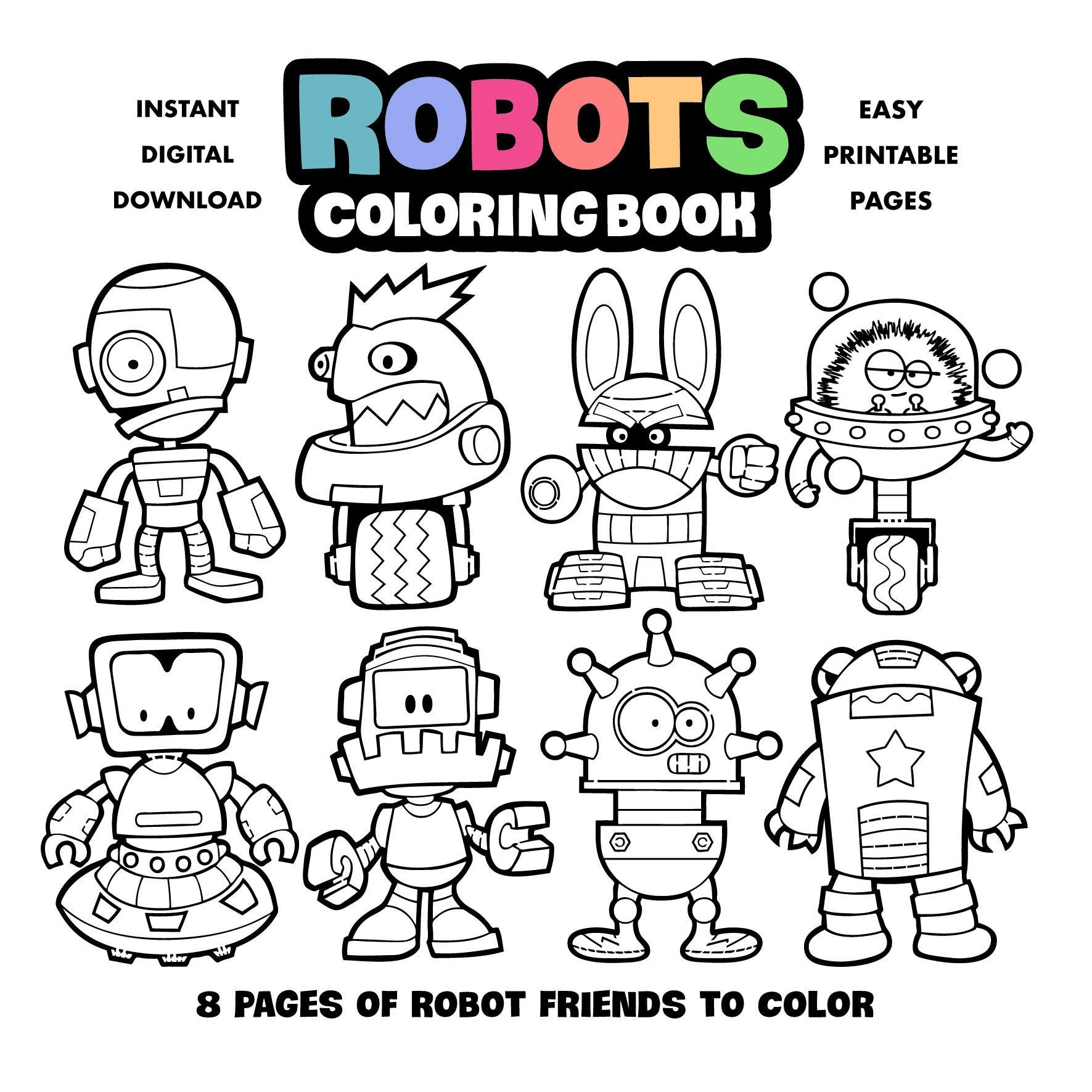 Robots Coloring Book For Kids Printable Coloring Pages For Children Boys And Girls Digital Download Arts And Crafts Halloween Activity Etsy