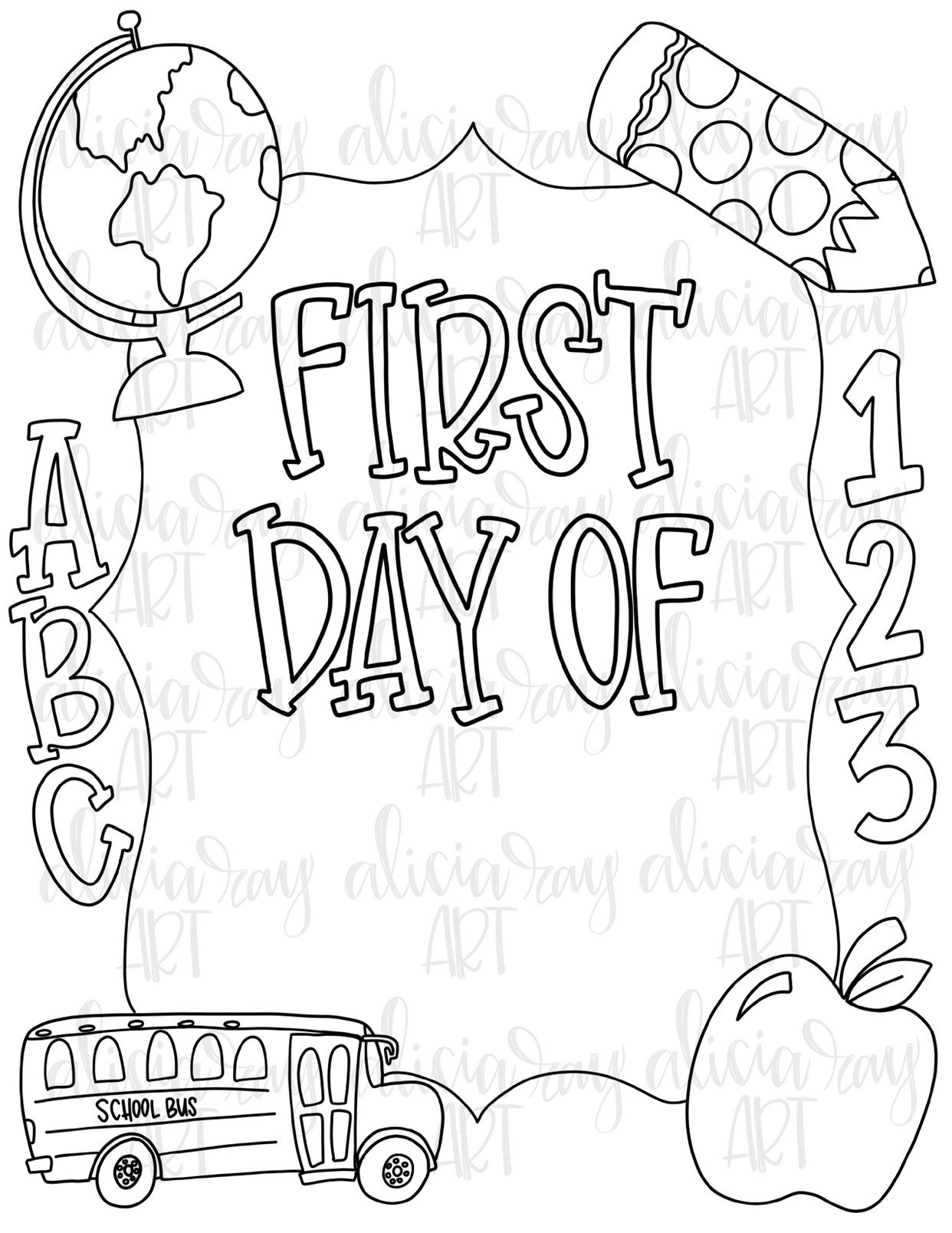 School Coloring Page Digital Download First Day Of School Sign 