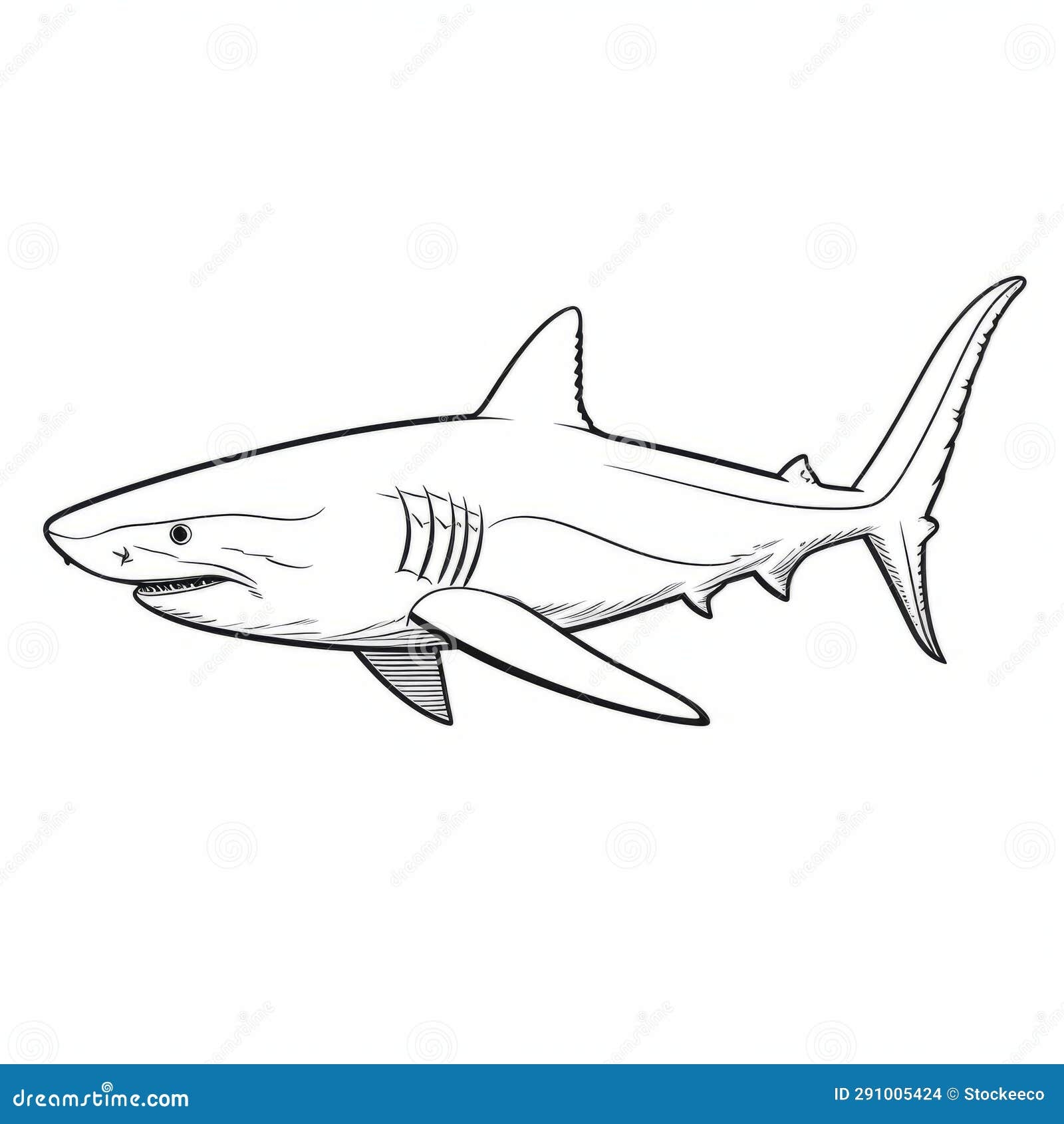 Simple Shark Coloring Page Monochrome Vector Illustration Stock Illustration Illustration Of Vector Shark 291005424