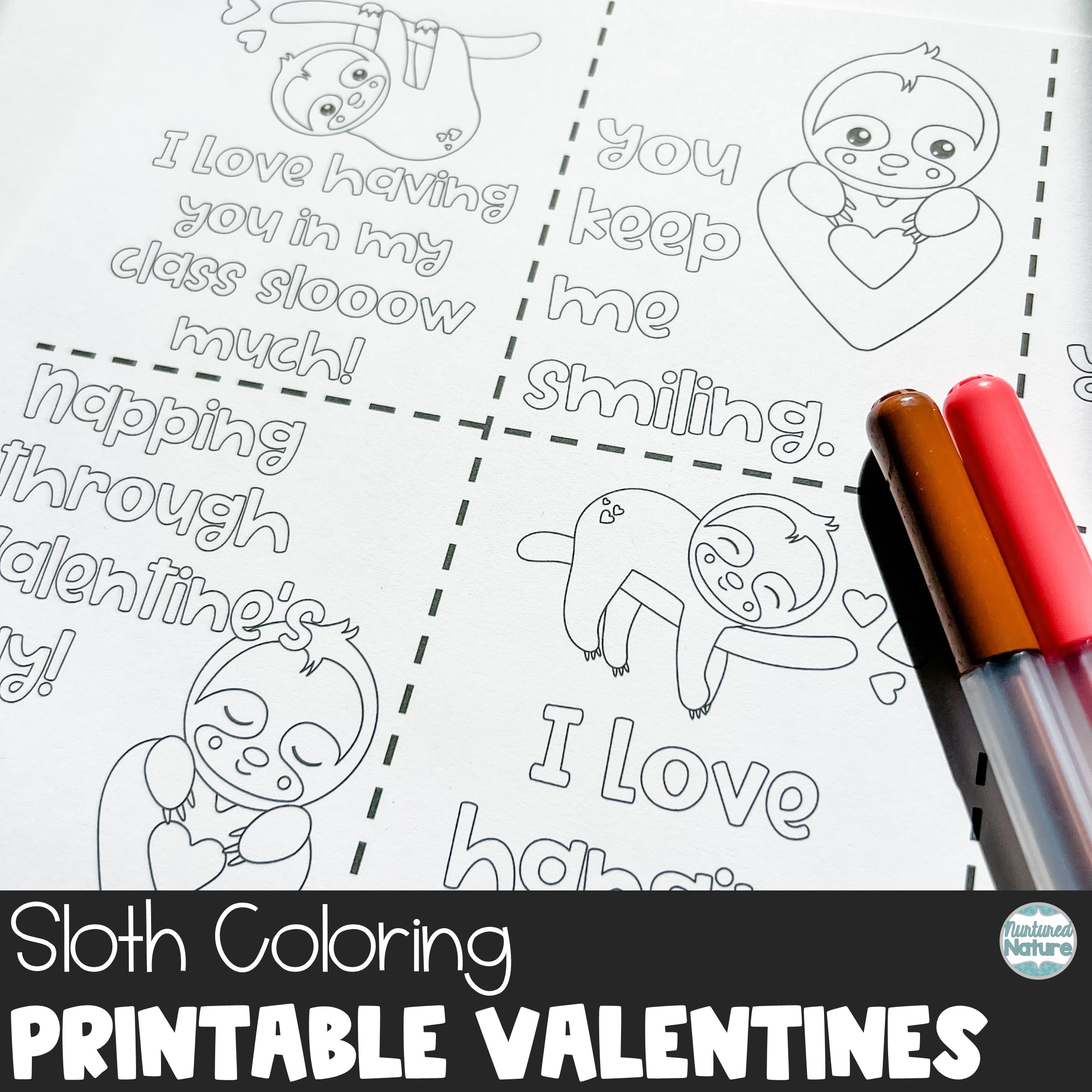 Sloth Coloring Valentine s Day Cards For Students Made By Teachers