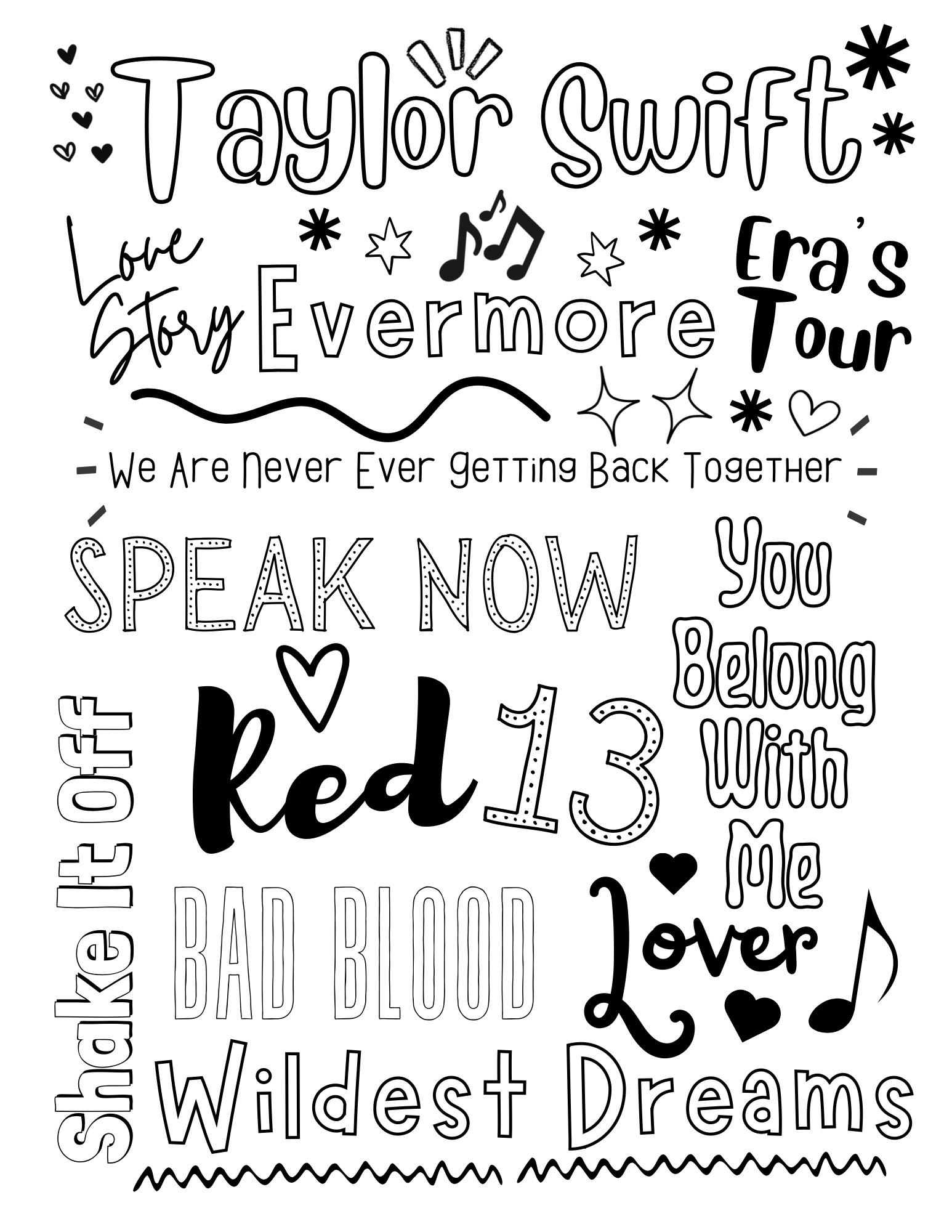 Taylor Swift Coloring Page eras Tour Coloring Page swiftie Album To Color reputation songs That Taylor Sings To Color download And Print Etsy