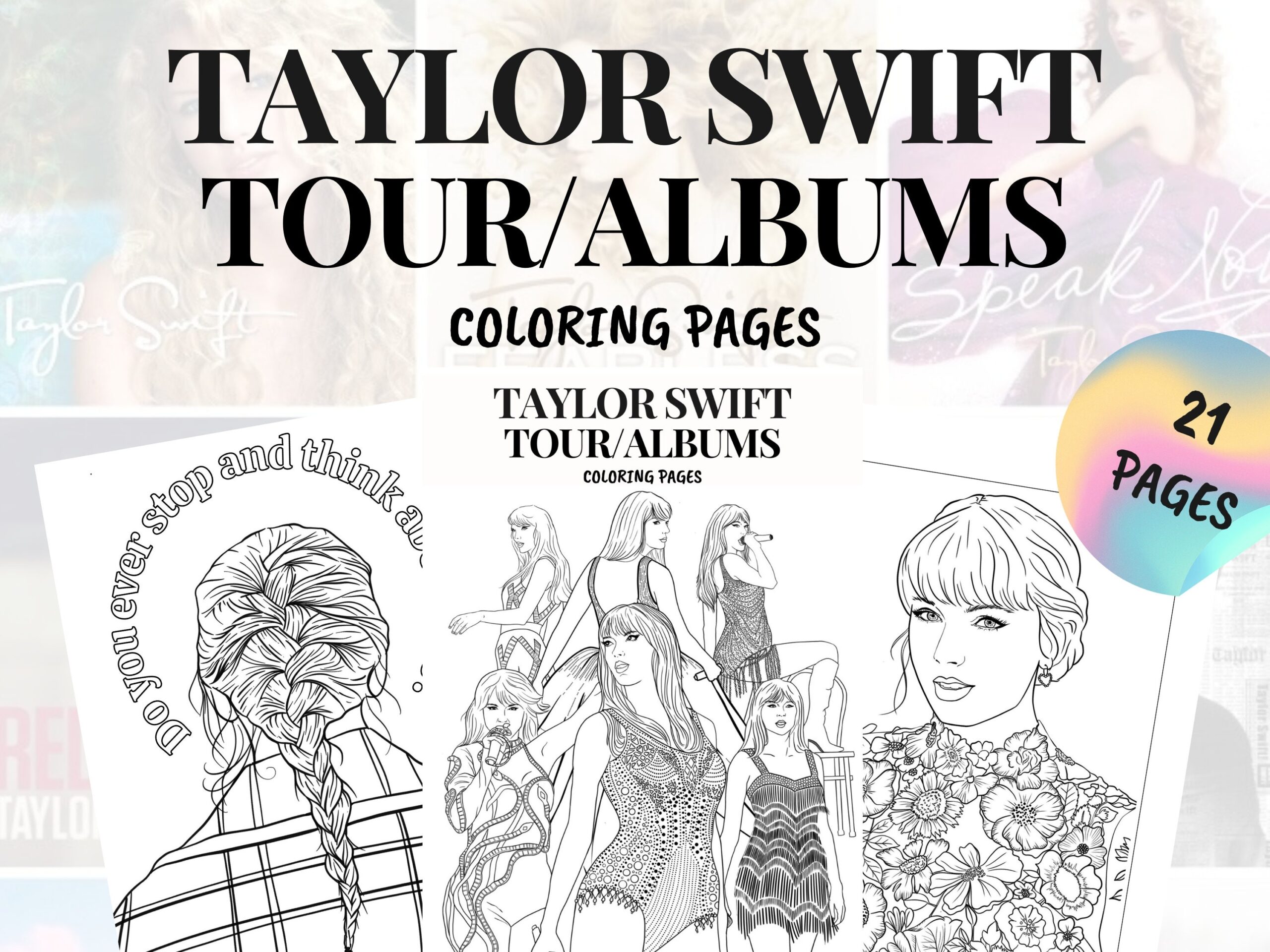 Taylor Swift Tour albums Coloring Pages Downloadable Printable Perfect For Swifties U0026 Music Fans Etsy Australia
