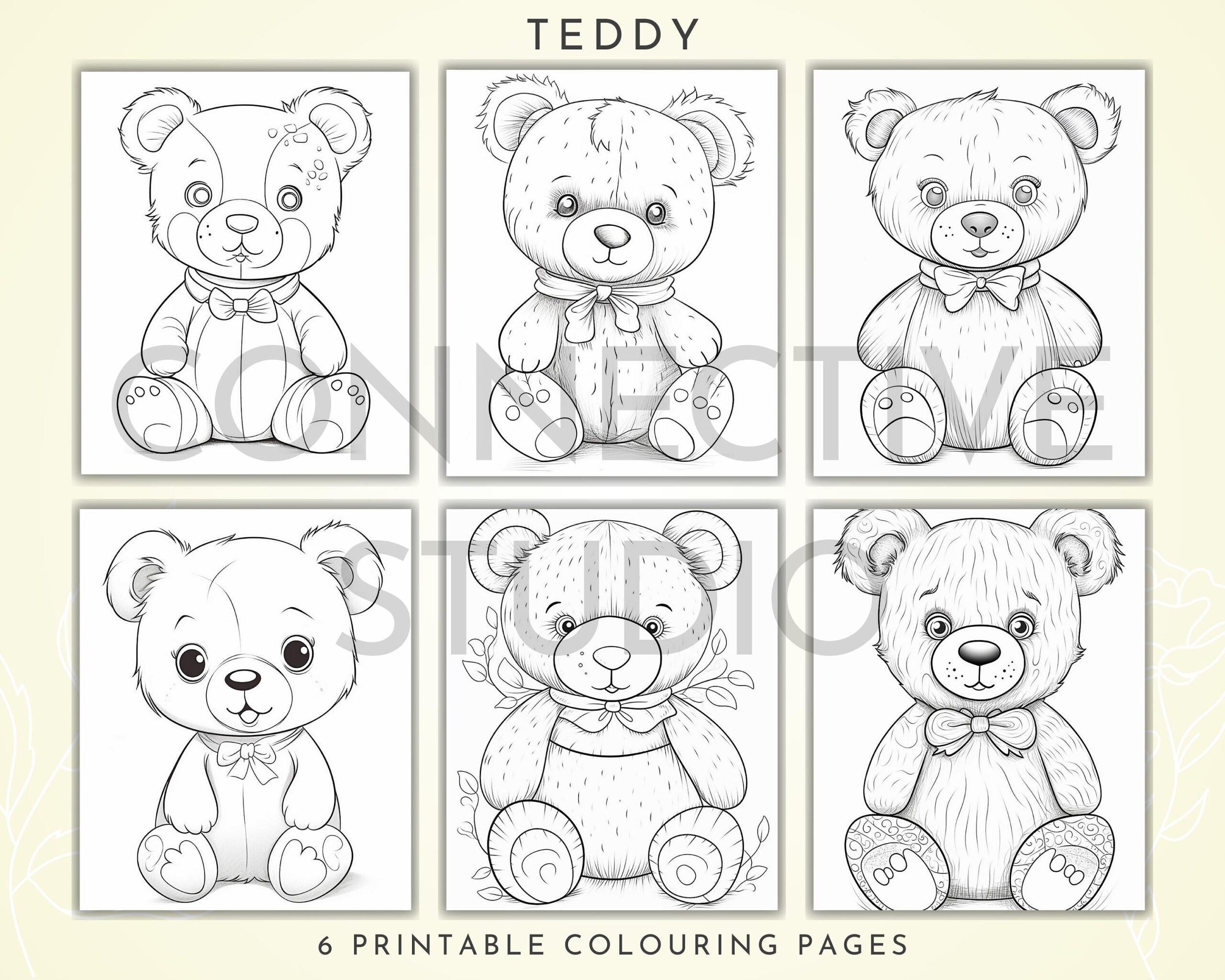 TEDDY BEAR Coloring Pages Six Pack Of Premium Art Printable Adult Colouring Page Book Instant Download Grayscale Illustration PDF Etsy
