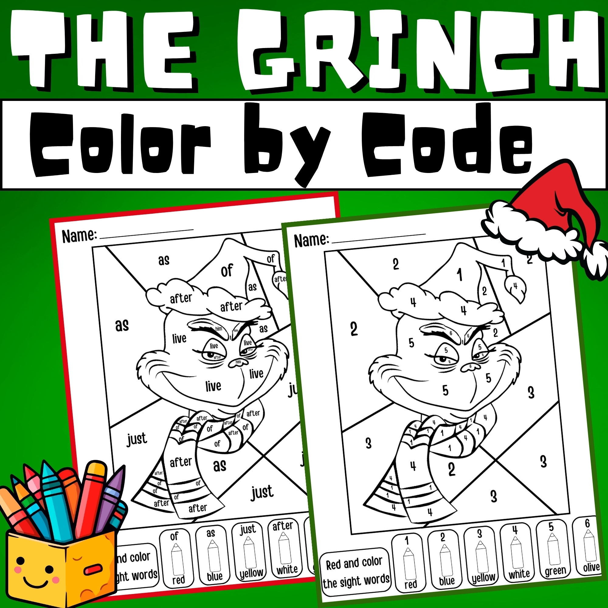 The Grinch Color By Number Grinchmas Color By Sight Word Grinch Coloring Pages Made By Teachers