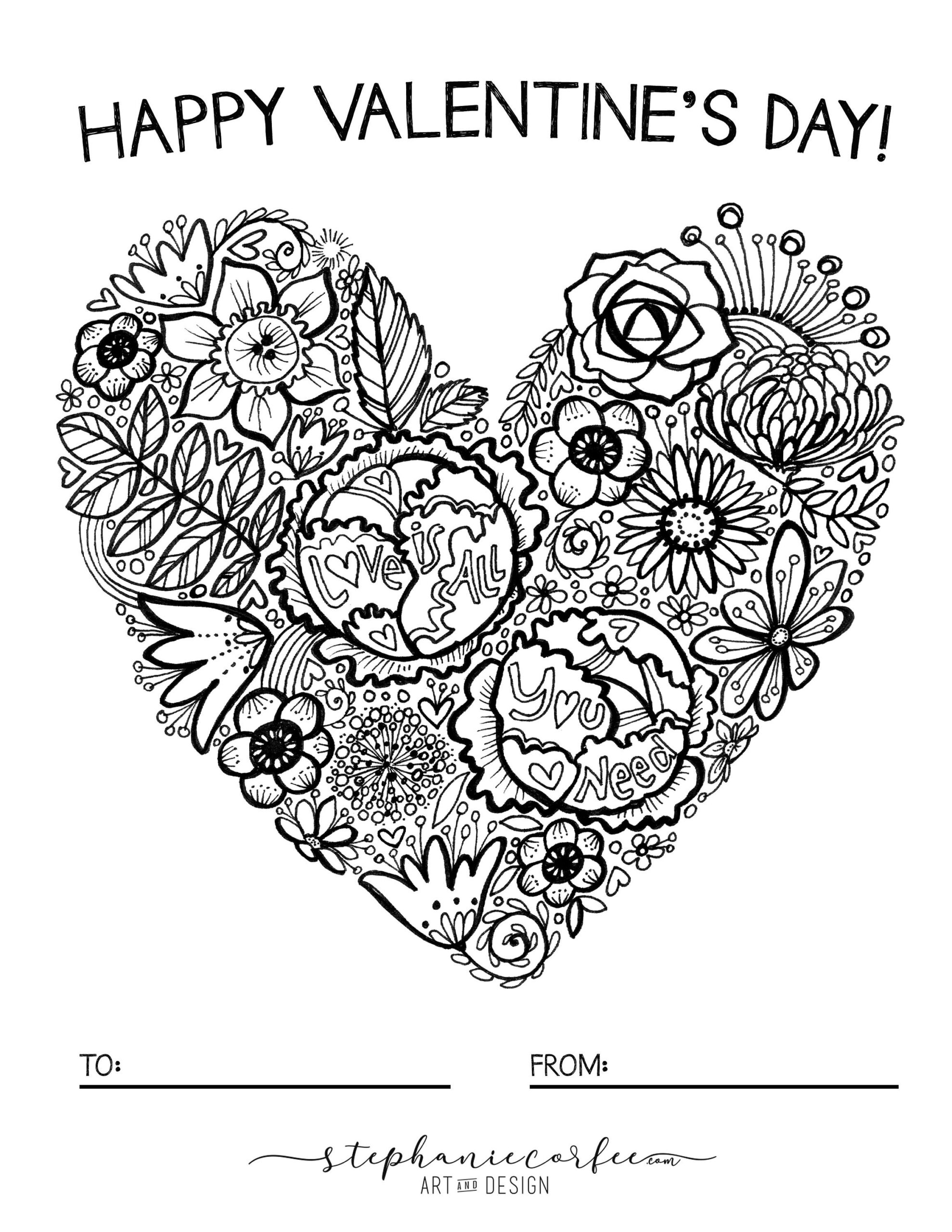 VALENTINE Coloring Page Digital Download Printable File Coloring Pages Etsy