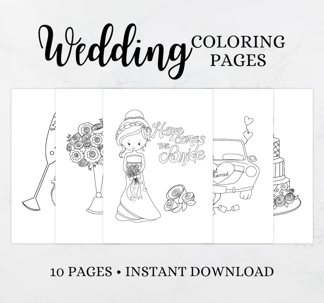Wedding Coloring Pages Printable Activity Bride Groom Guest Children Kids Instant Download Pdf Etsy UK