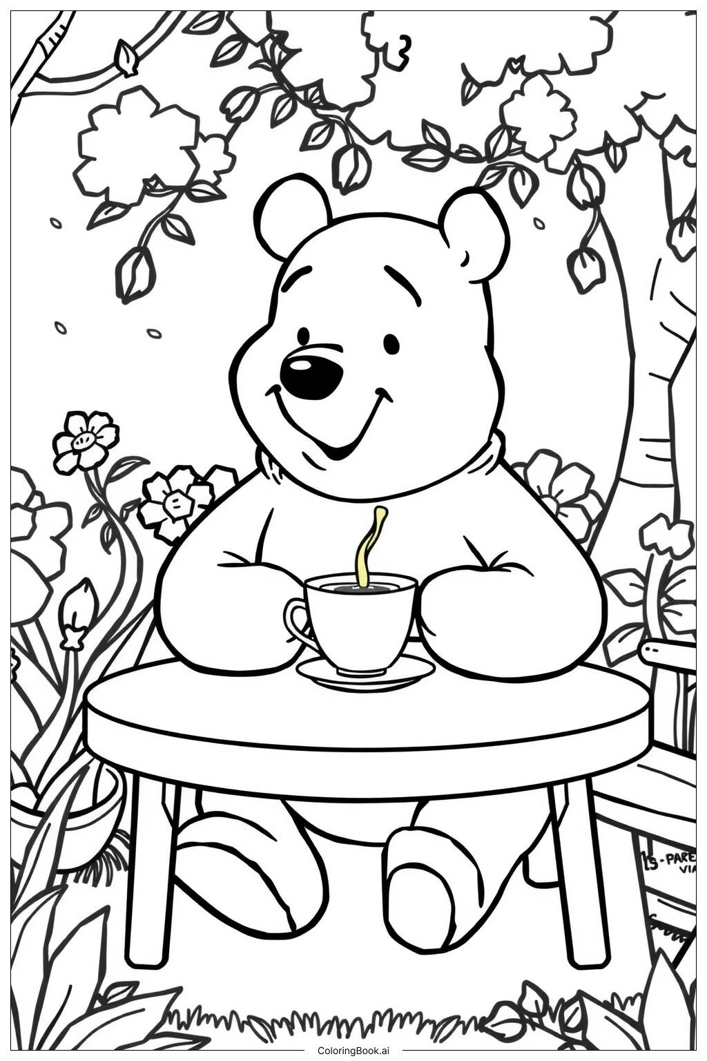 Winnie The Pooh Garden Party Coloring Page Free PDFu0026PNG Printable 