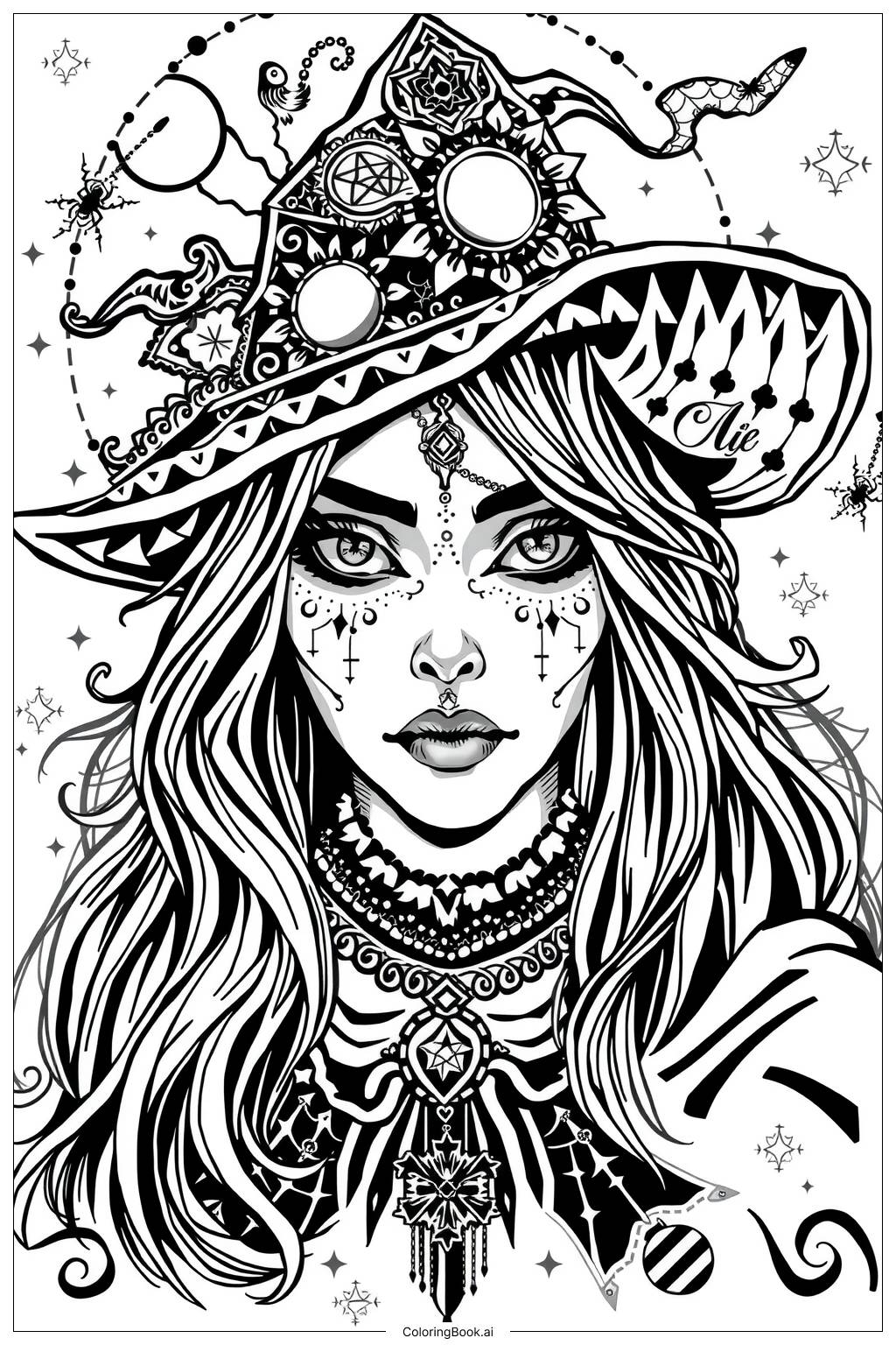 Witch Gothic Face 2 Coloring Page Free PDFu0026PNG Printable 