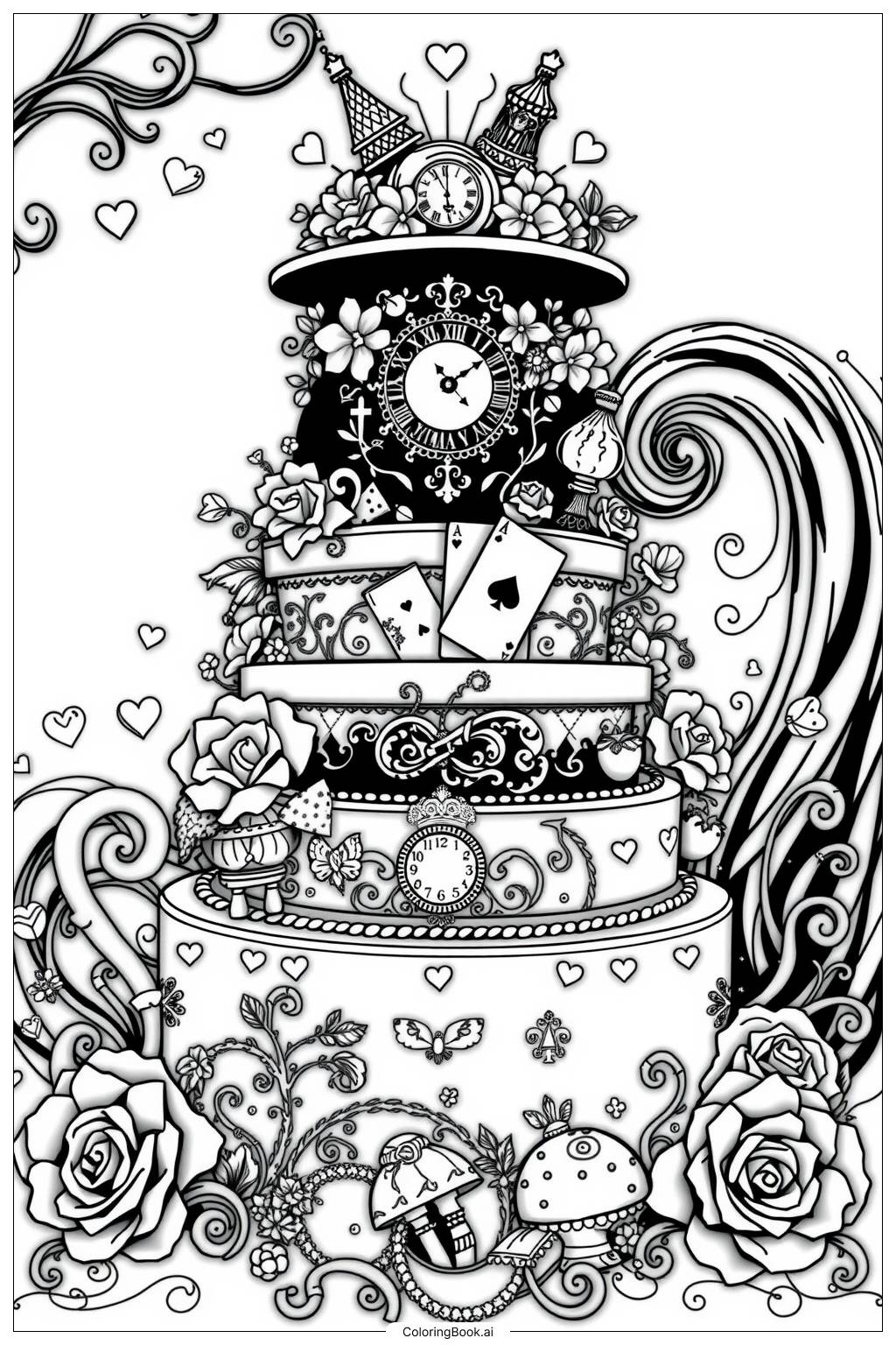 Wonderland Tea Party Cake Coloring Page Free PDFu0026PNG Printable 