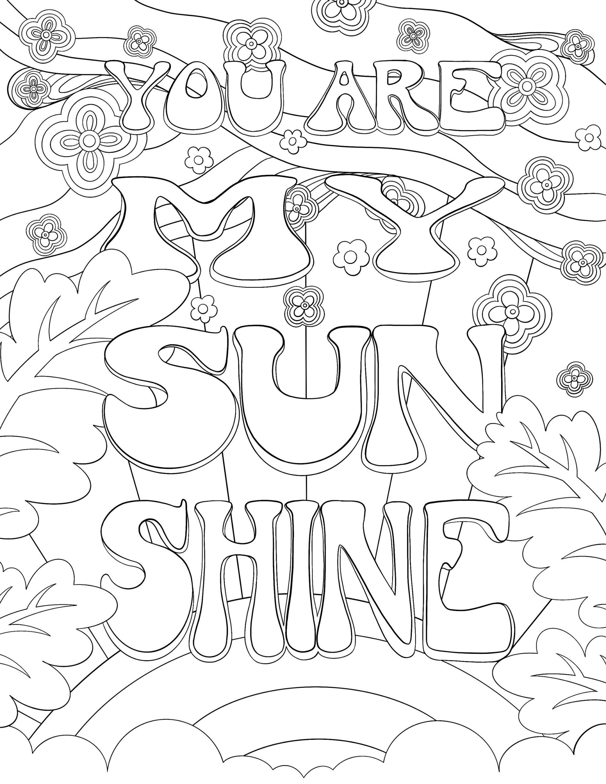 You Are My Sunshine Printable Coloring Page For Kids U0026 Adults Instant Download