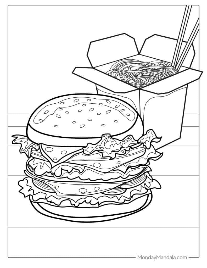 30 Food Coloring Pages Free PDF Printables 