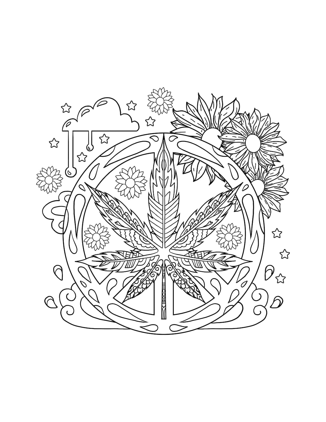 Buy Printable Trippy Weed Coloring Page Digital Download Stoner Weeds Cannabiss Artwork Online In India Etsy