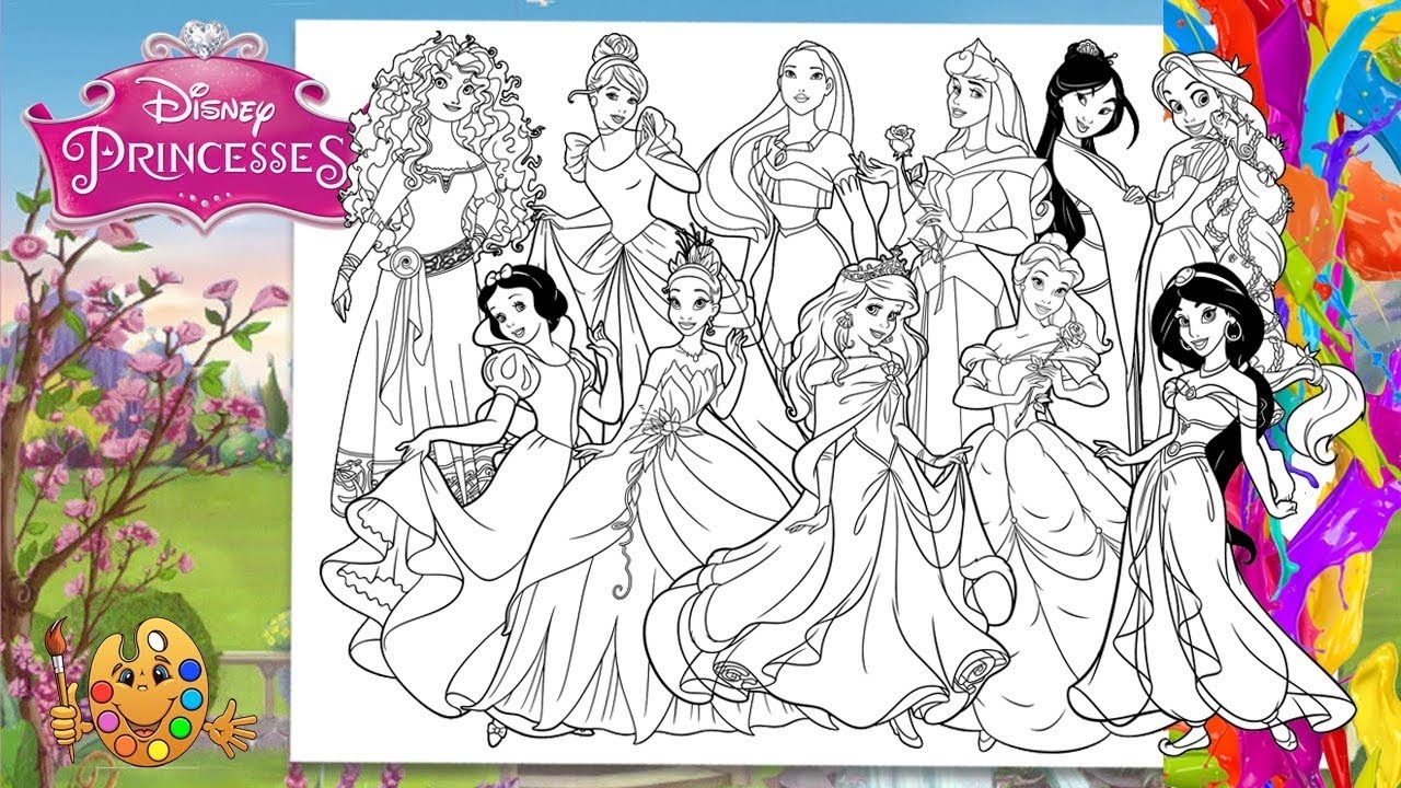 Disney Princesses All Together Coloring Pages Coloring Book YouTube