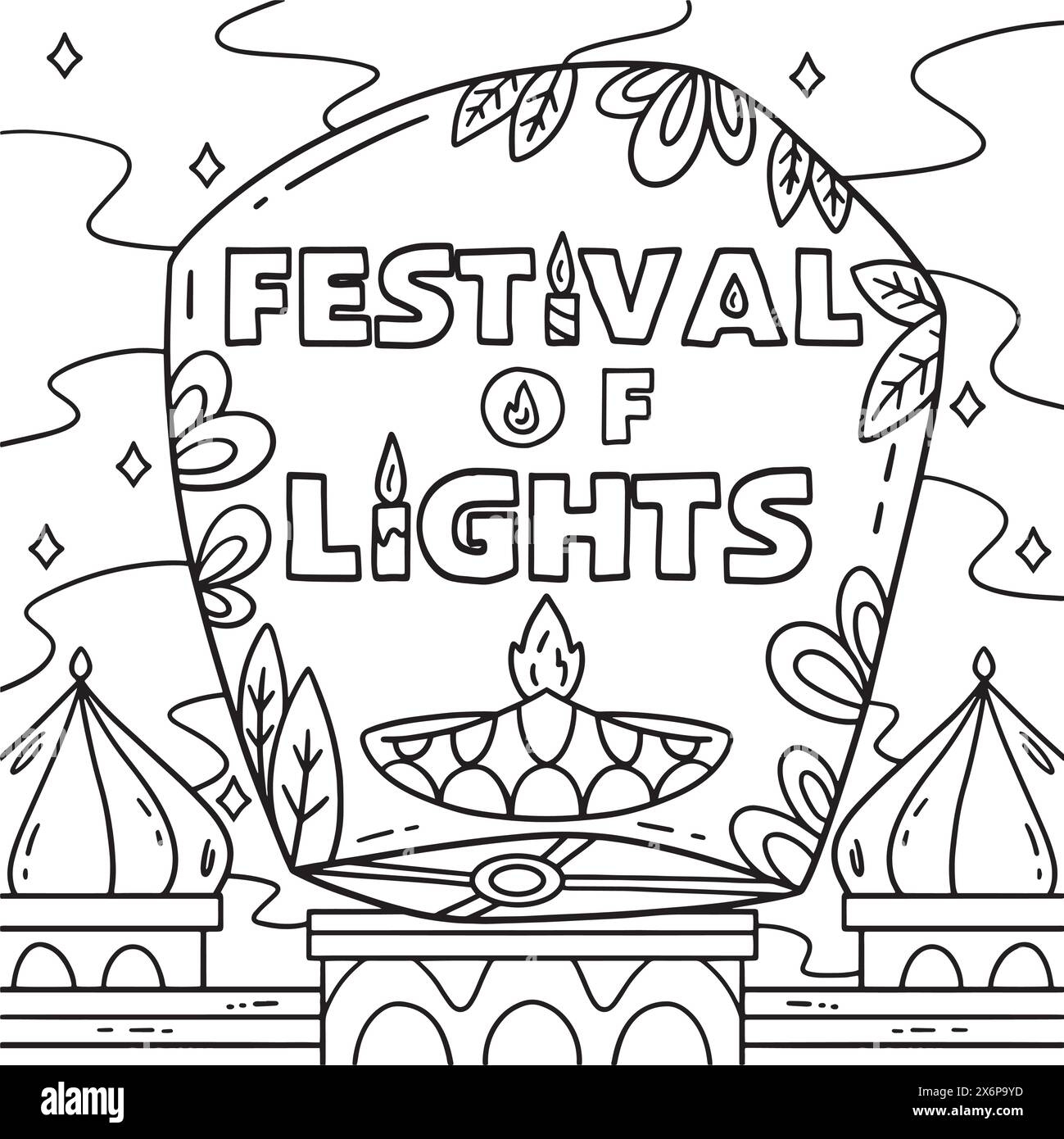 Diwali Festival Of Lights Coloring Page For Kids Stock Vector Image Art Alamy