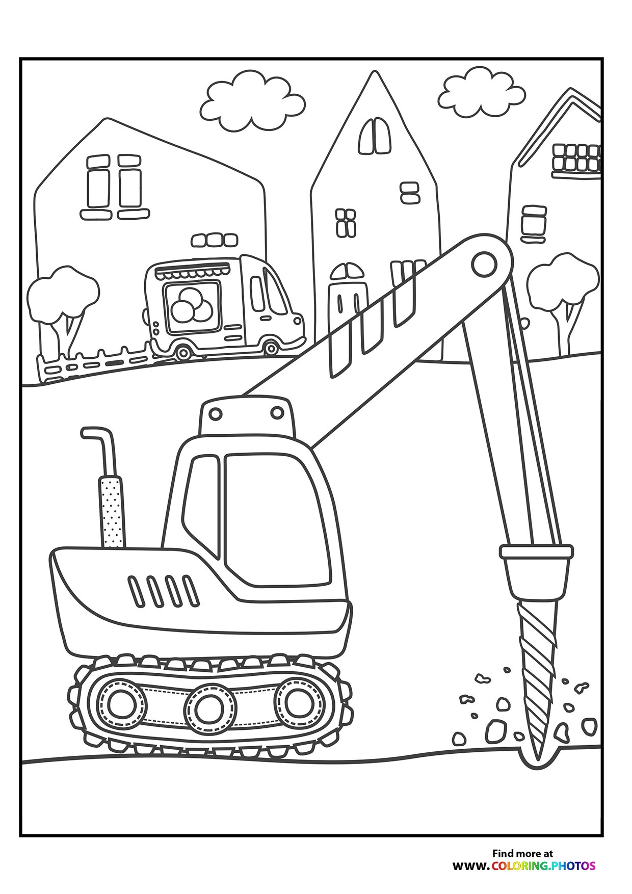 Excavator Drilling Coloring Pages For Kids