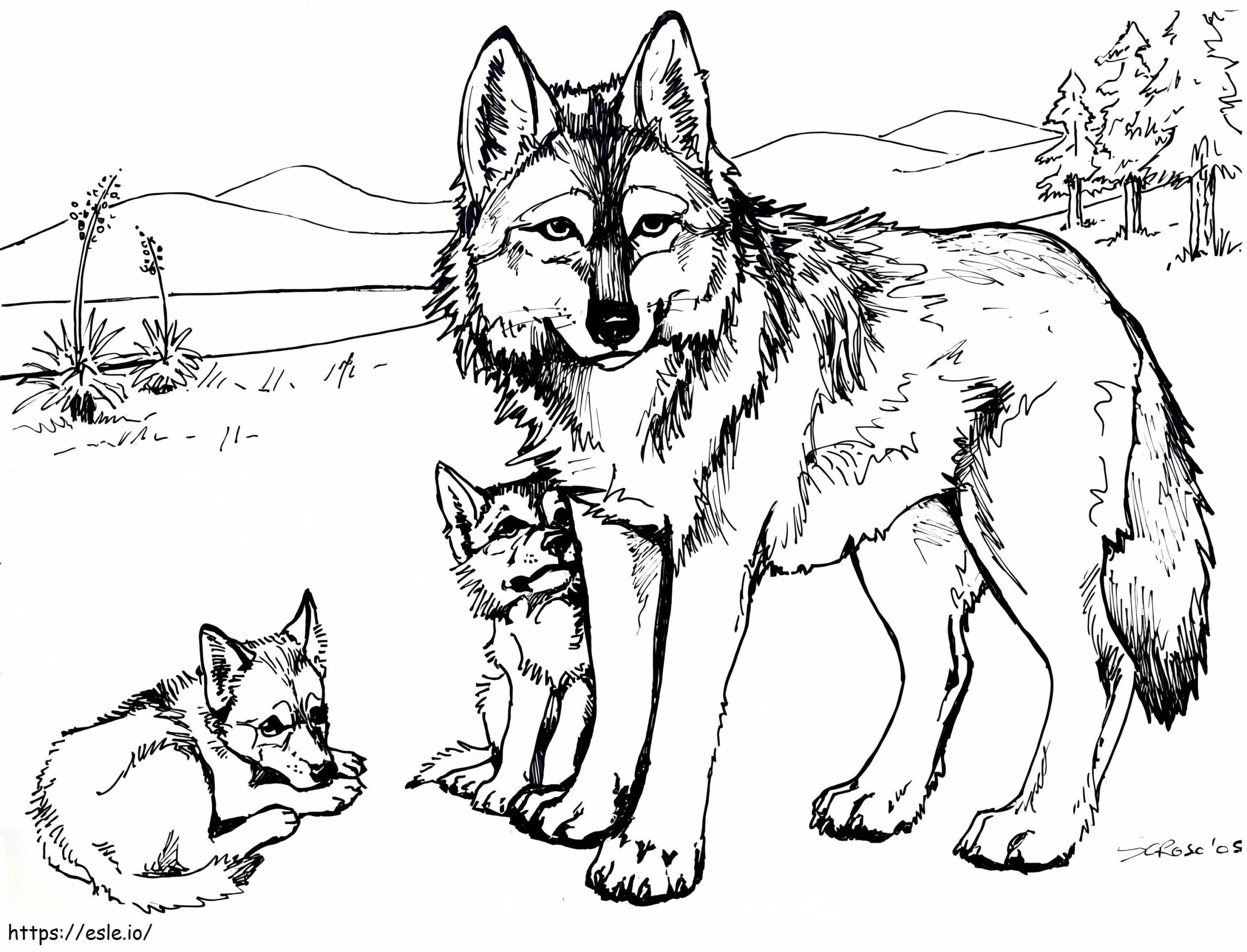 Family Of Wolves Coloring Page