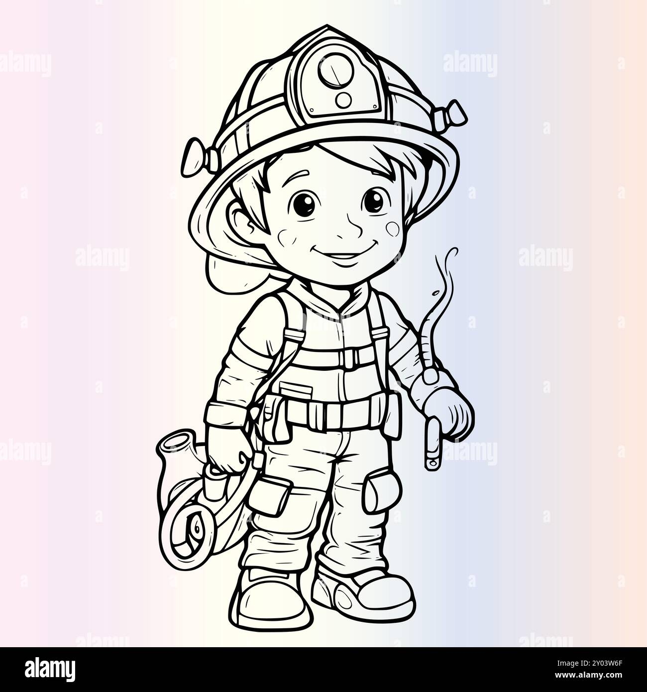 Firefighter Coloring Page For Kids Stock Vector Image Art Alamy