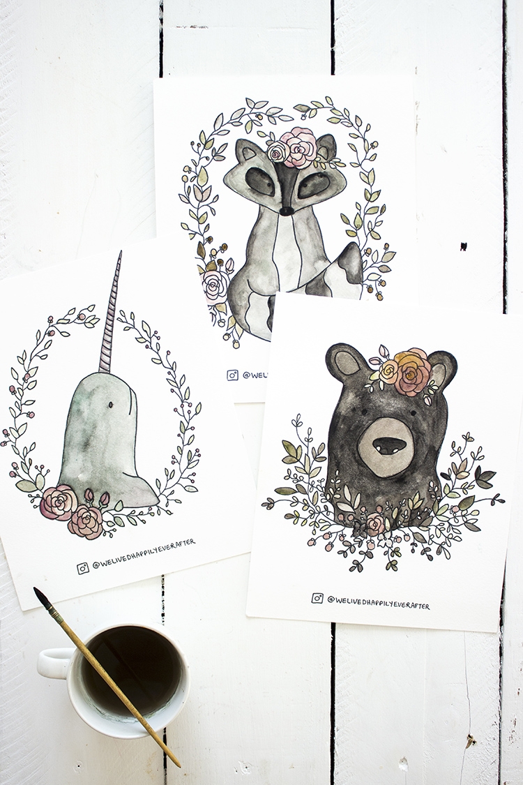 Free Watercolor Adult Coloring Book Printable Sheets Woodland Forest Animals Part 1 Fox Bear Squirrel Badger We Lived Happily Ever After