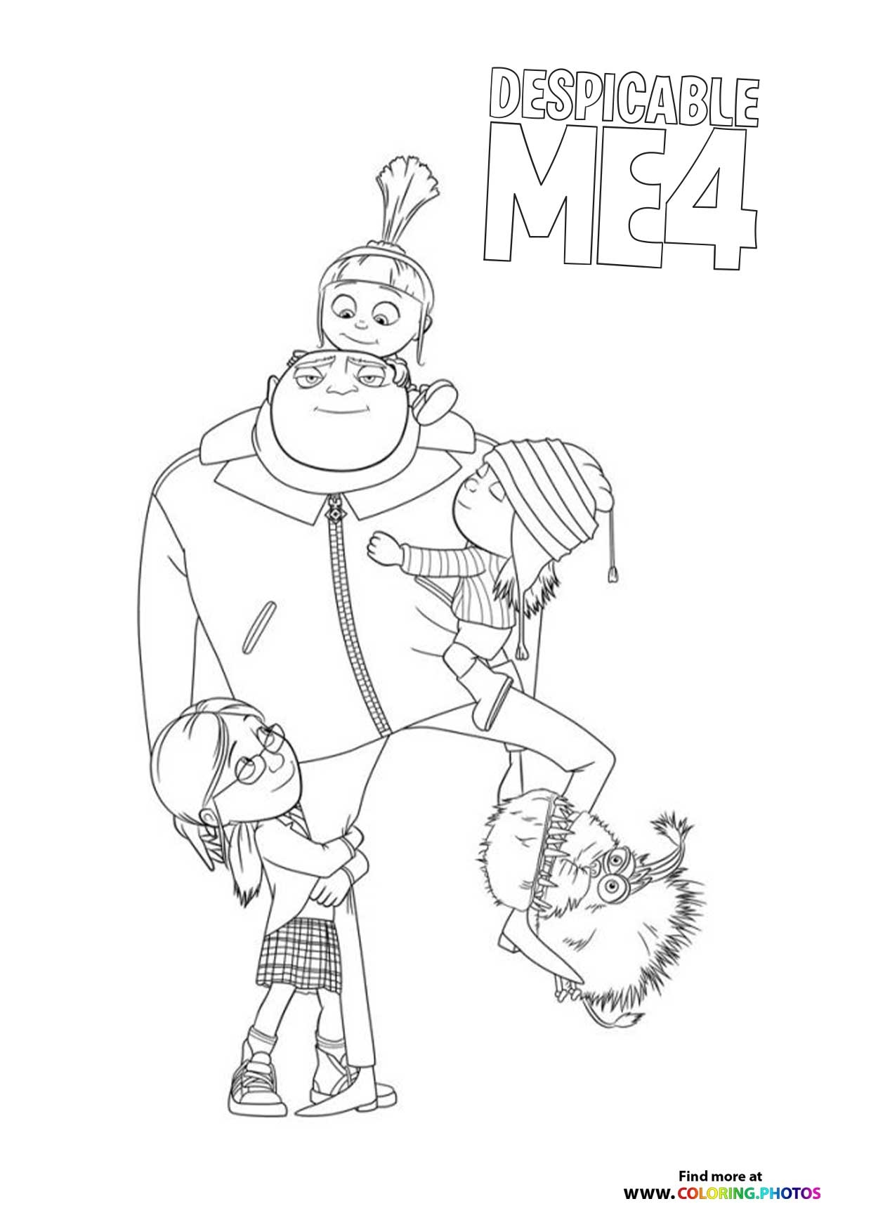 Gru With His Kids Despicable Me 4 Coloring Pages For Kids