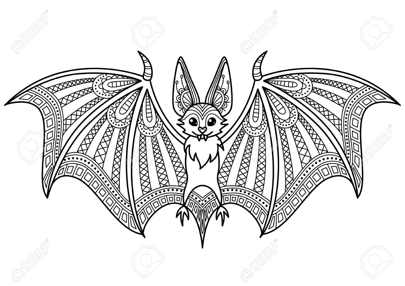 Halloween Bat Doodle Coloring Book Page Antistress For Adult Royalty Free SVG Cliparts Vectors And Stock Illustration Image 153852025 