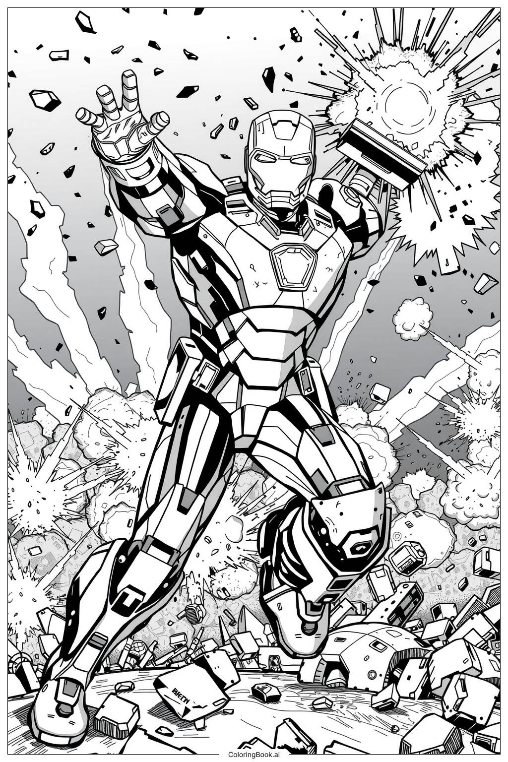 Iron Man Shooting Lasers Coloring Page Free PDF PNG Printable 