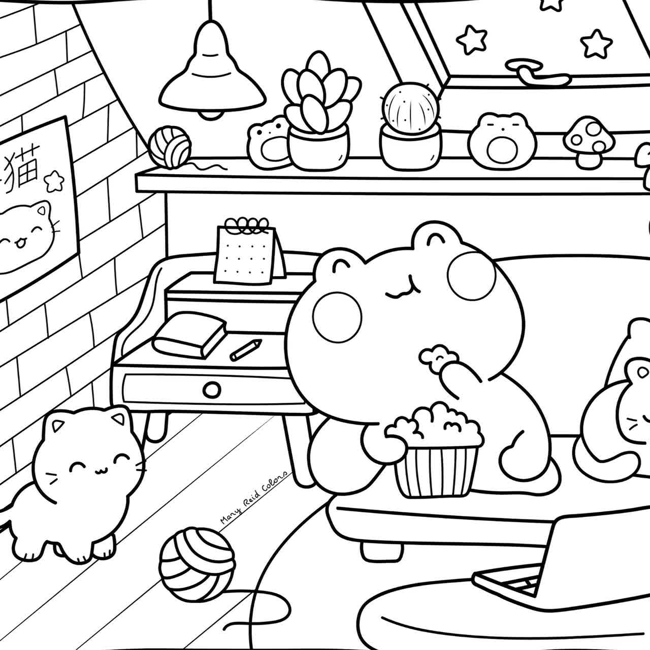 Kawaii Coloring Pages For Adults Cozy Coloring Pages Cute Coloring Book Cute Printable Kawaii Printable Homeschool Activities Etsy