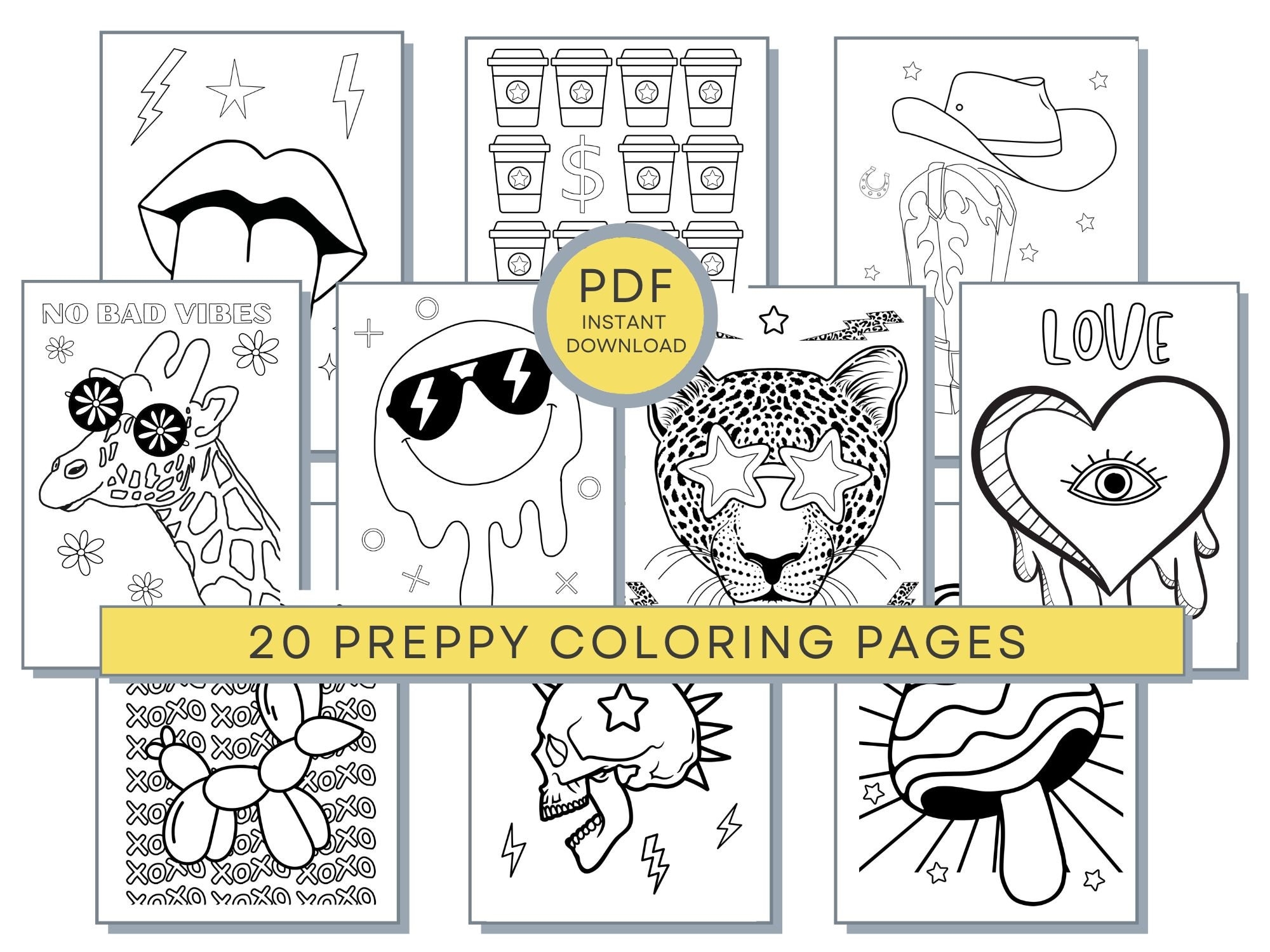 Preppy Coloring Pages Teens Coloring Pages Preppy Aesthetic Coloring Teen Printables Teen PDF Coloring Teen Girl Coloring Etsy