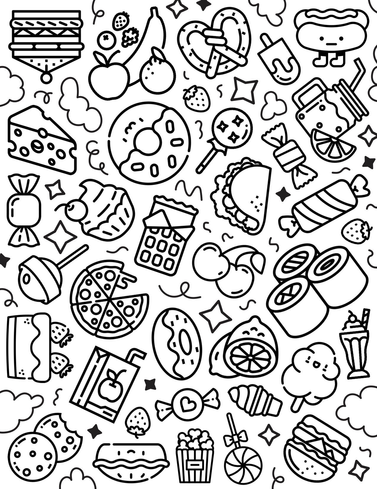 Printable Kawaii Junk Food Kids Coloring Page Etsy