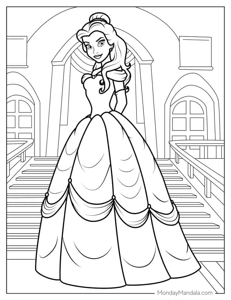 24 belle coloring pages free pdf printables