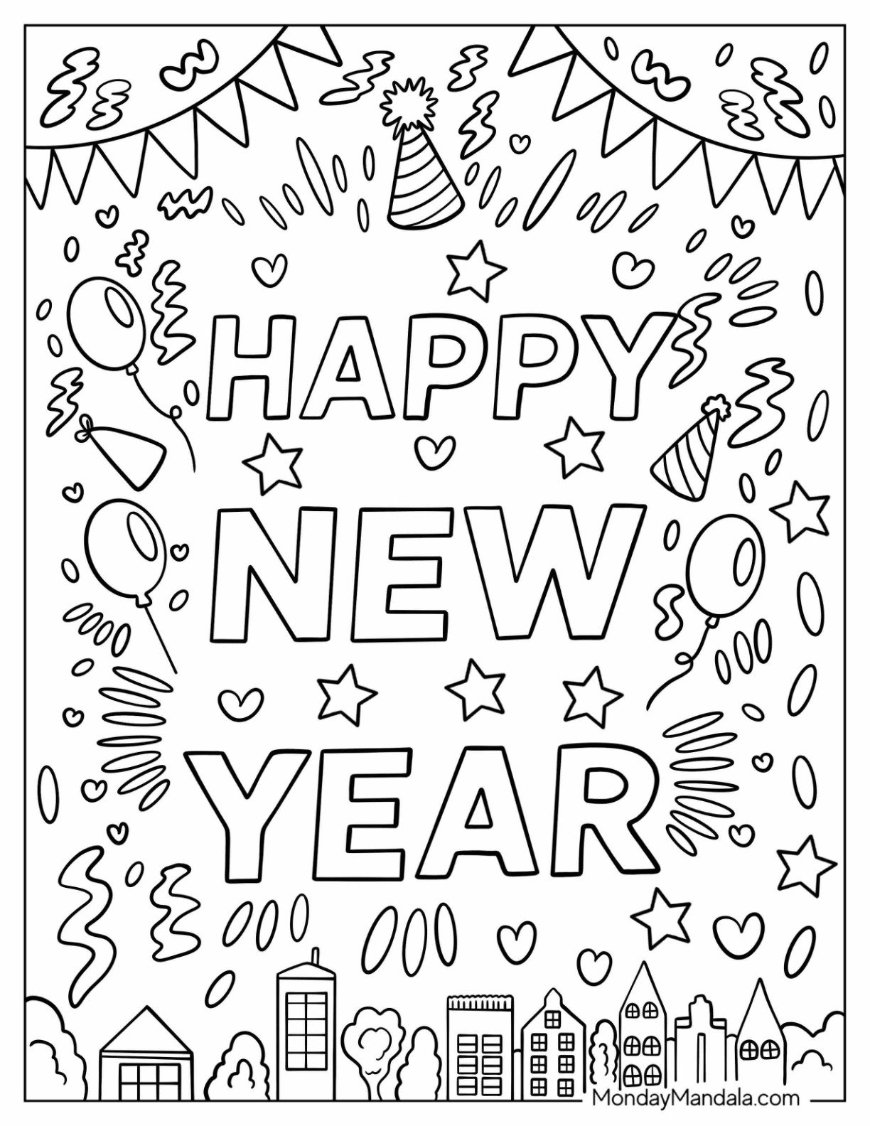 32 New Year Coloring Pages Free PDF Printables 